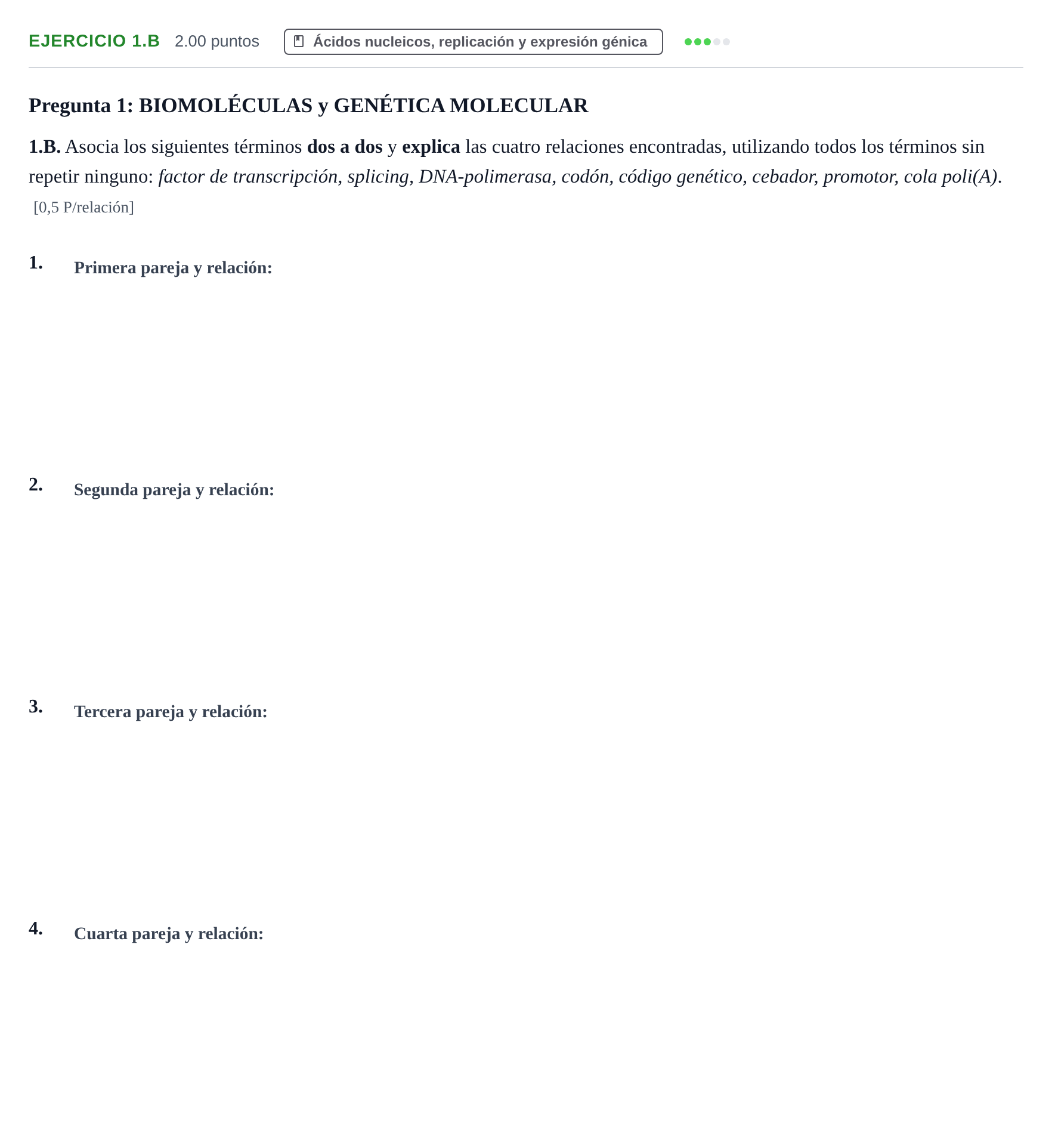 Enunciado: Ejercicio 1.B · Biología PAU Navarra Extraordinaria 2026