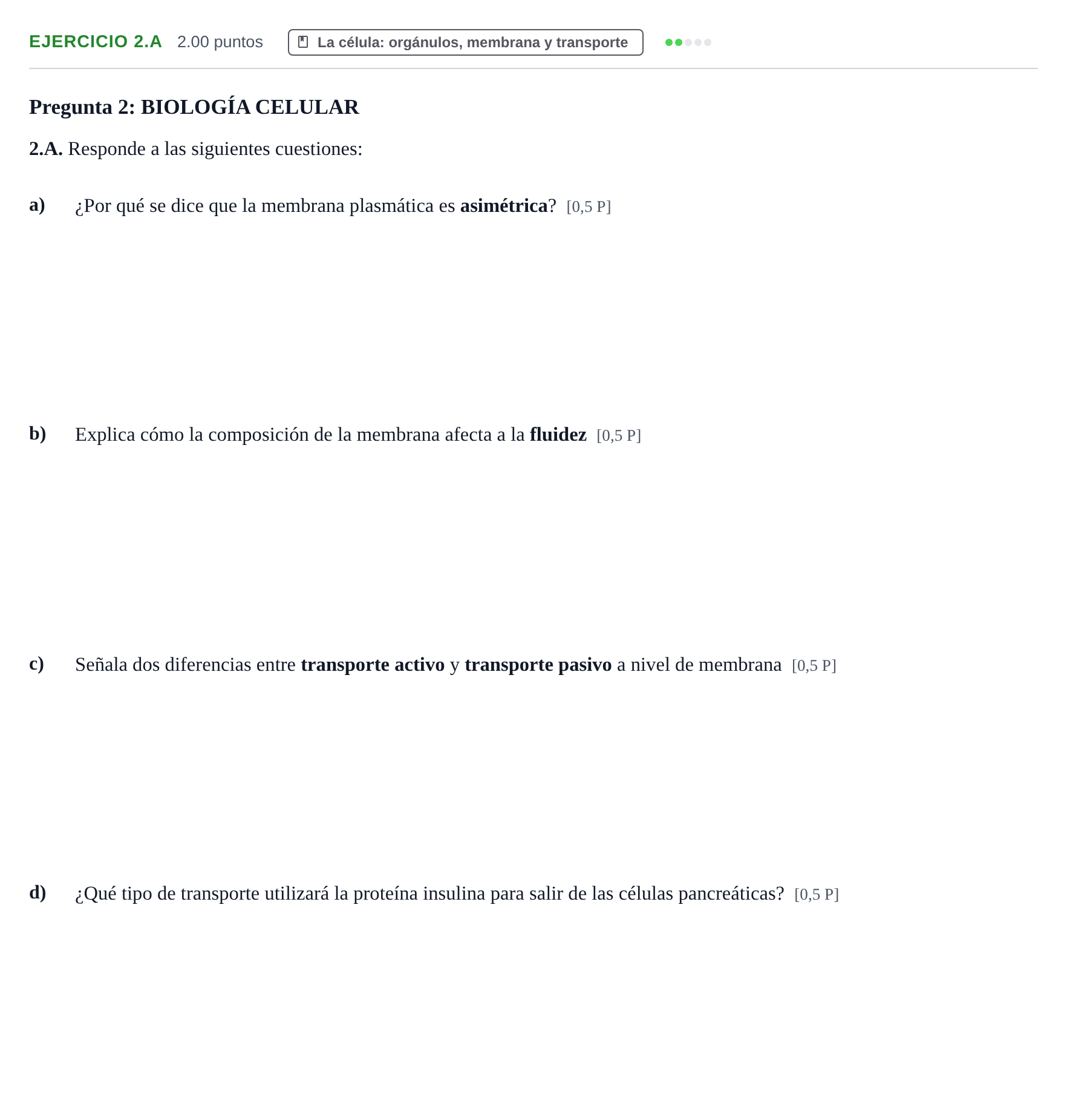Enunciado: Ejercicio 2.A · Biología PAU Navarra Extraordinaria 2026
