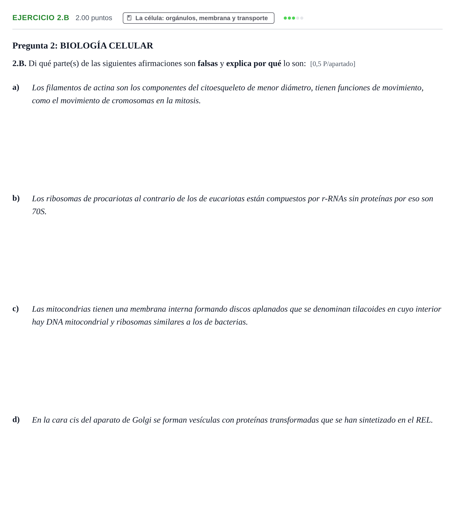 Enunciado: Ejercicio 2.B · Biología PAU Navarra Extraordinaria 2026