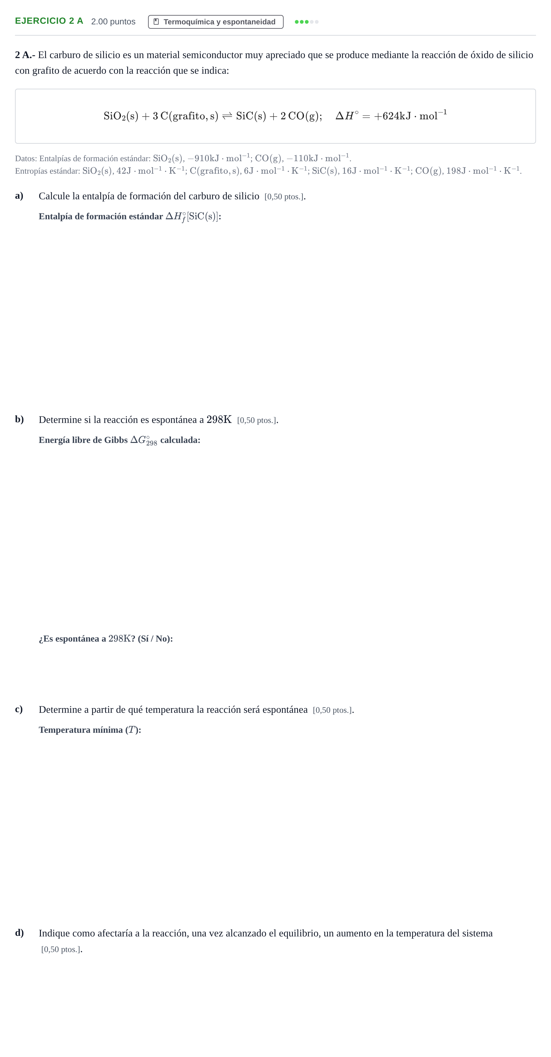 Enunciado: Ejercicio 2 A · Química PAU Navarra Ordinaria 2026