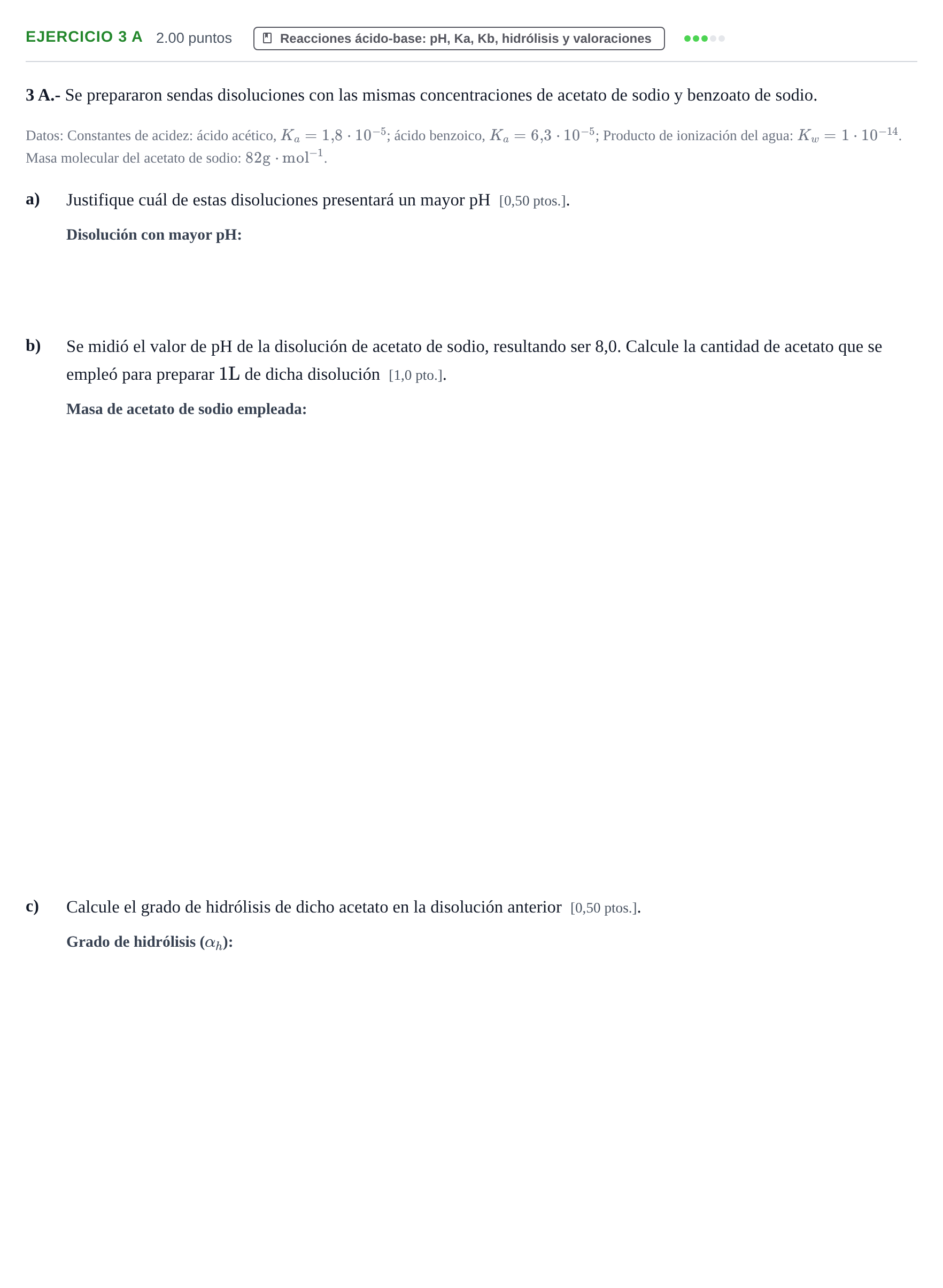 Enunciado: Ejercicio 3 A · Química PAU Navarra Ordinaria 2026