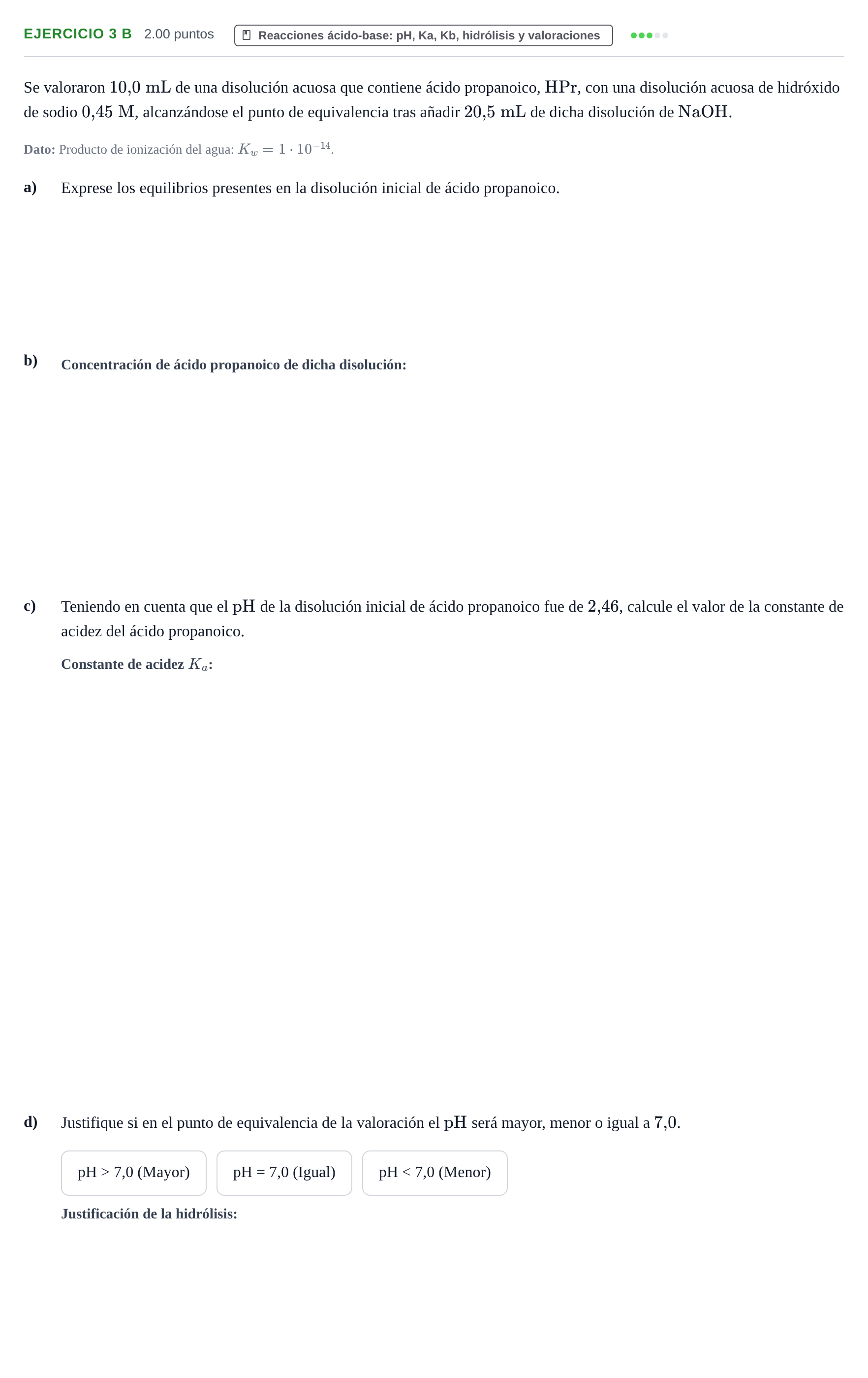 Enunciado: Ejercicio 3 B · Química PAU Navarra Ordinaria 2026