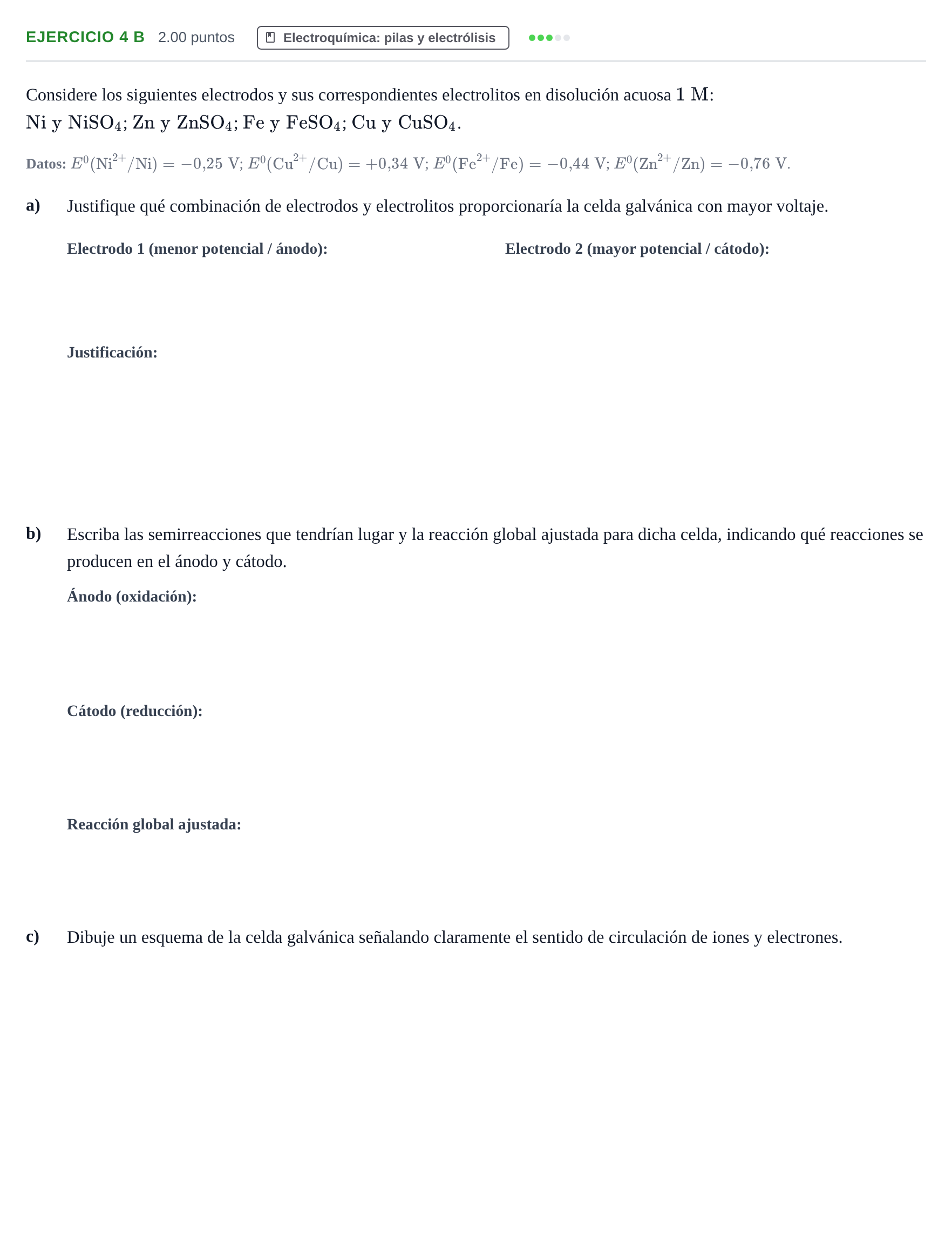 Enunciado: Ejercicio 4 B · Química PAU Navarra Ordinaria 2026