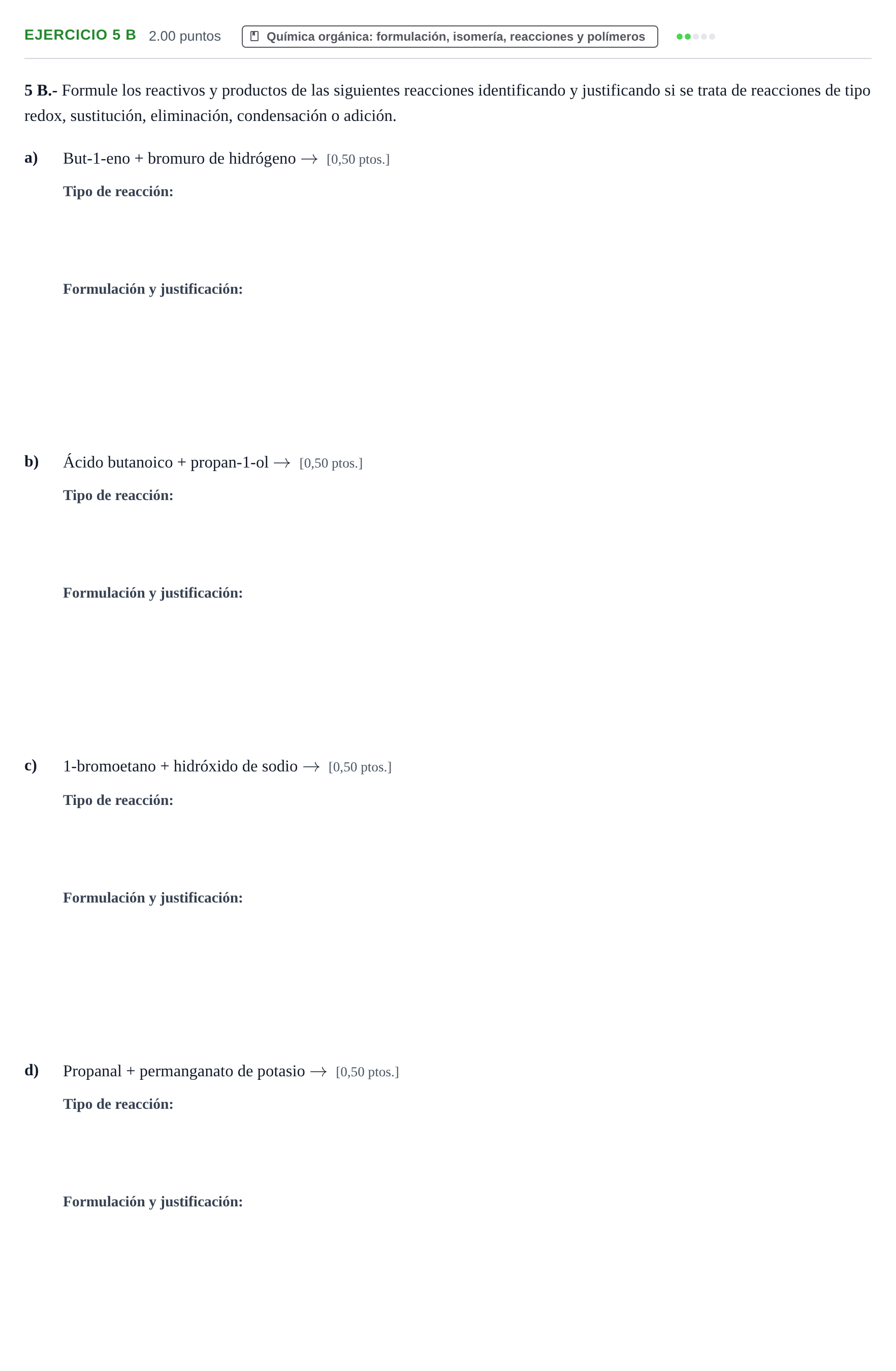 Enunciado: Ejercicio 5 B · Química PAU Navarra Ordinaria 2026
