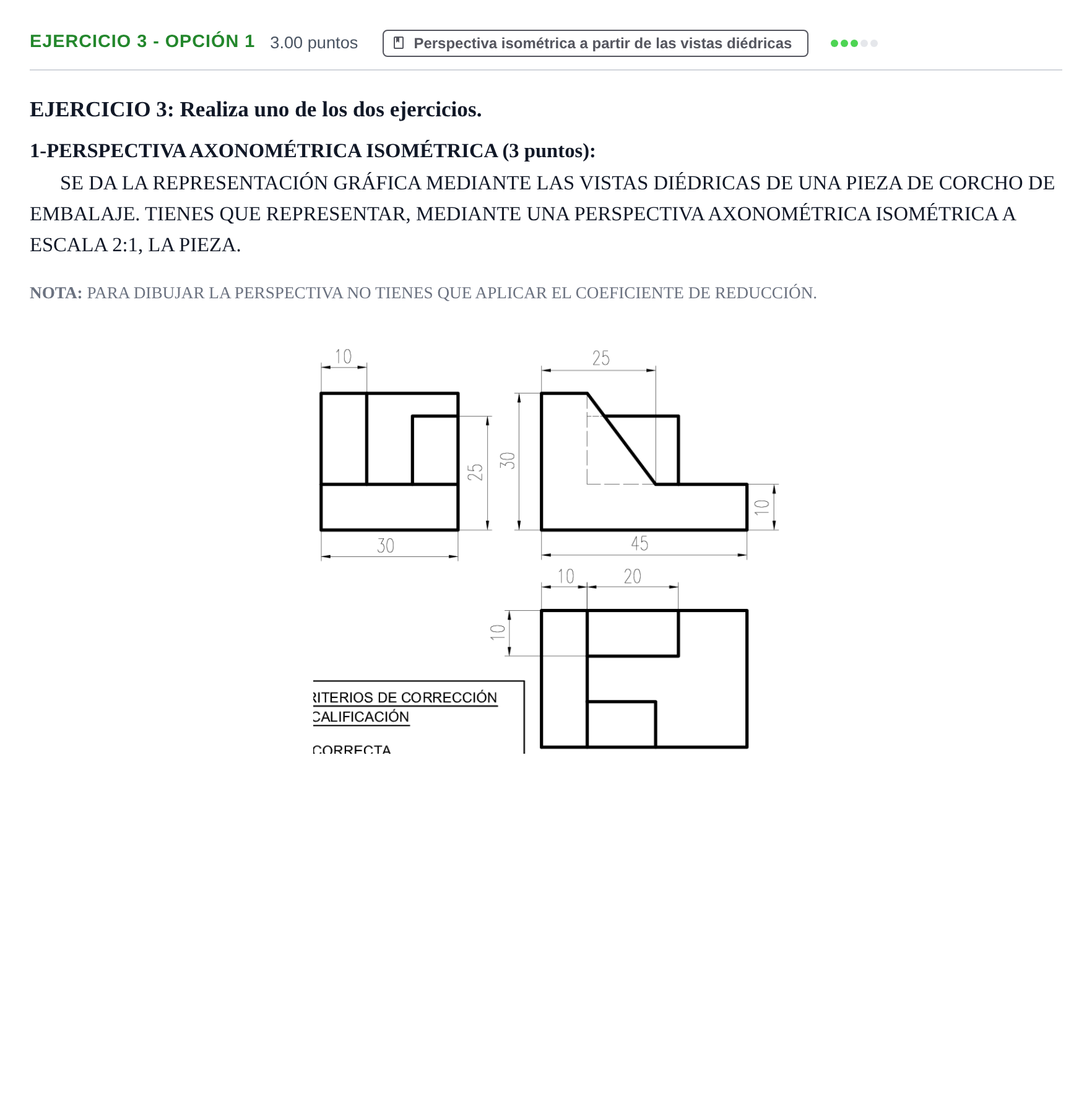 Enunciado: Ejercicio 3 - Opción 1 · Dibujo técnico II PAU Navarra Extraordinaria 2026