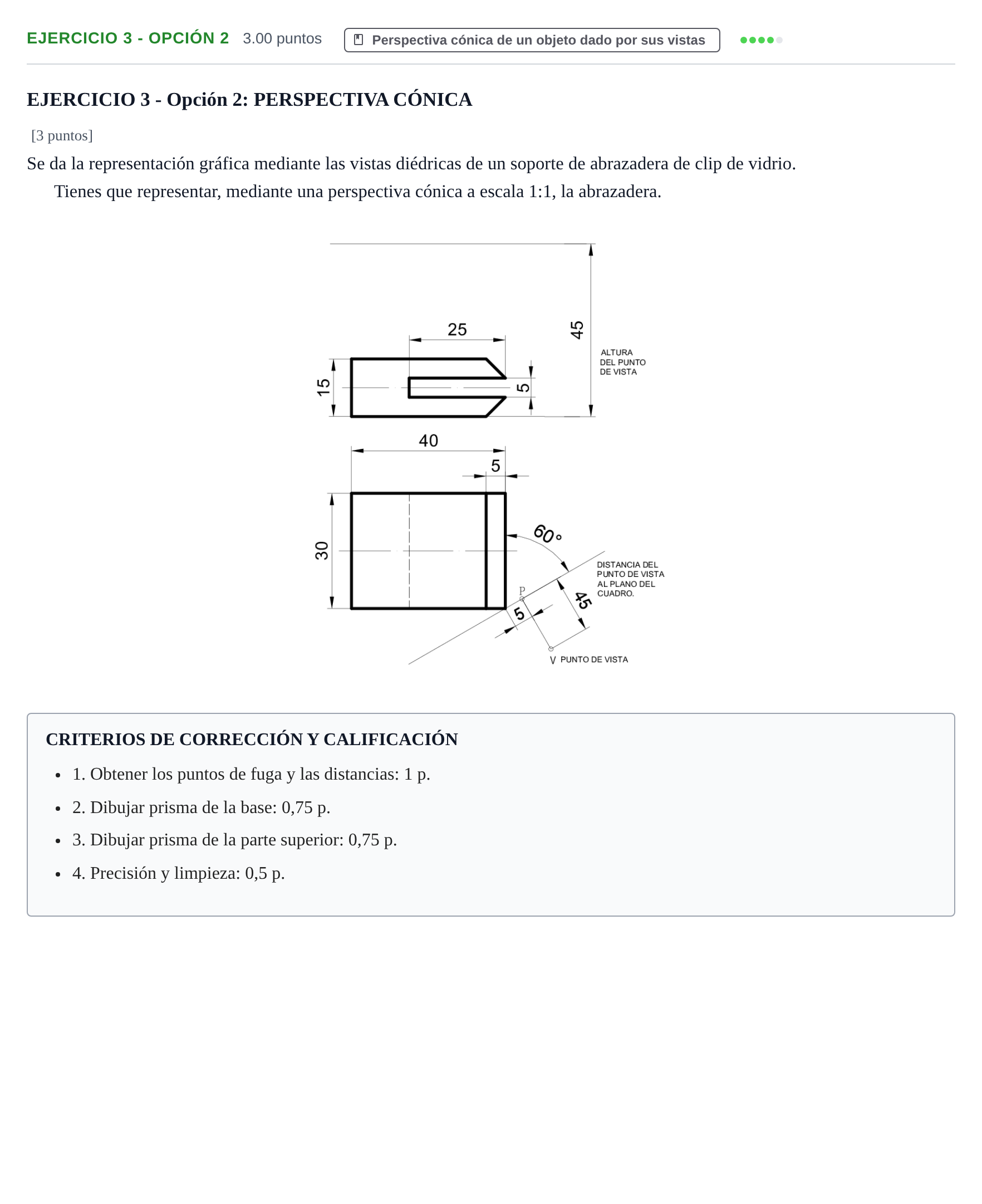 Enunciado: Ejercicio 3 - Opción 2 · Dibujo técnico II PAU Navarra Extraordinaria 2026