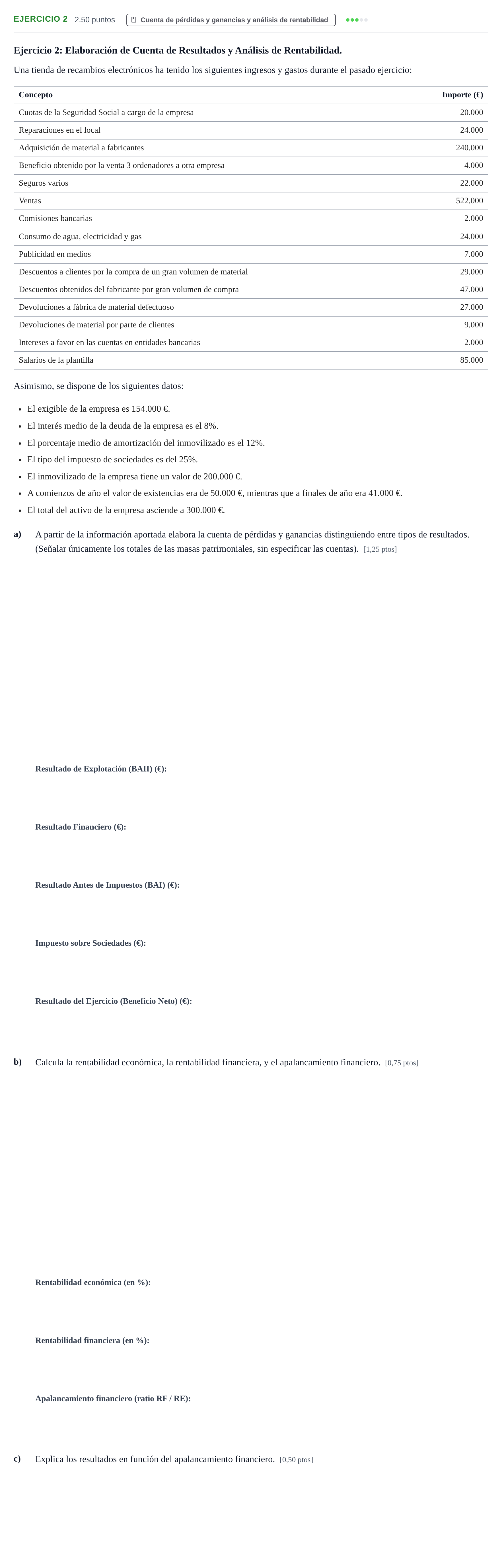 Enunciado: Ejercicio 2 · Empresa y Diseño de Modelos de Negocio PAU Navarra Extraordinaria 2026