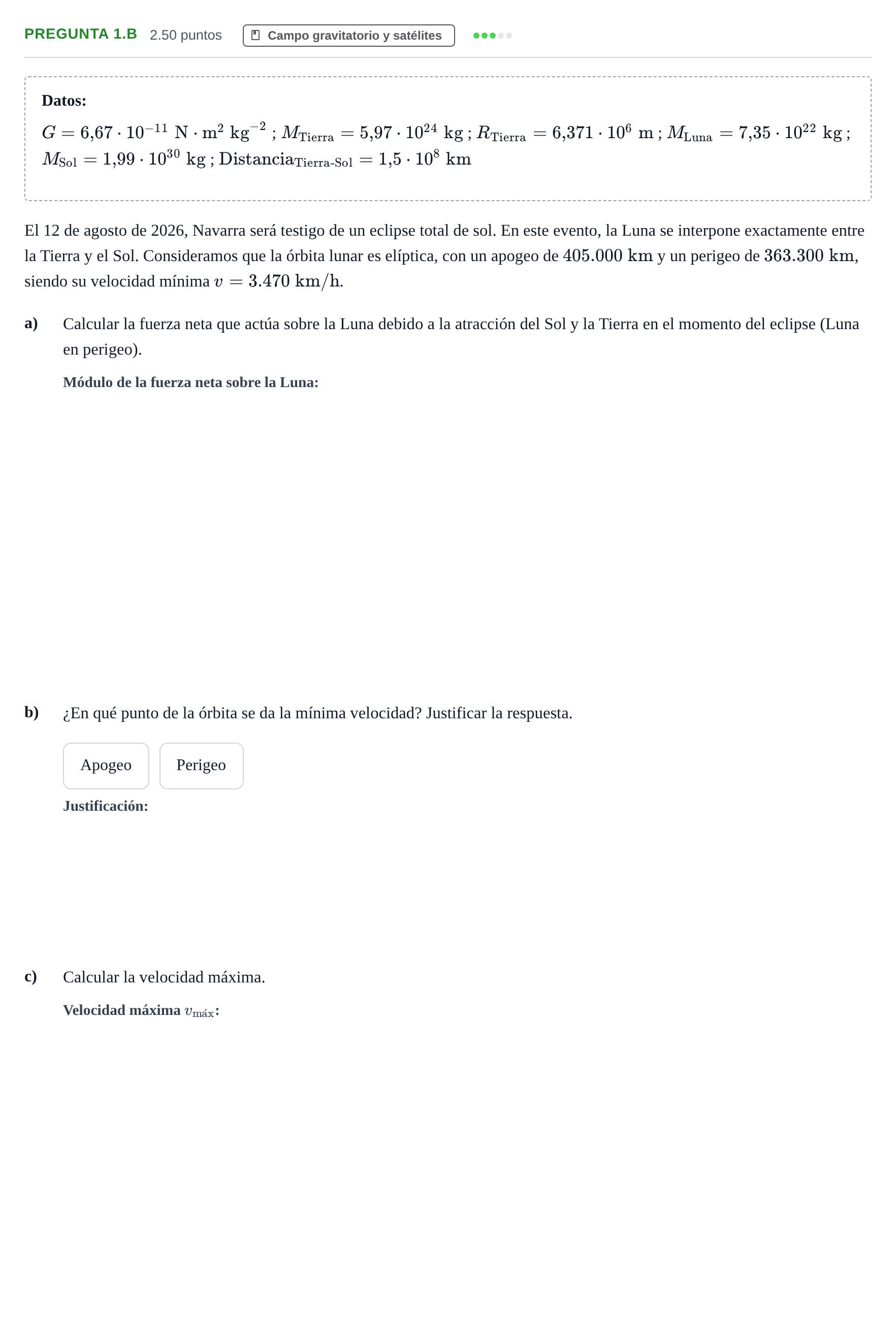 Enunciado: Pregunta 1.B · Física PAU Navarra Extraordinaria 2026