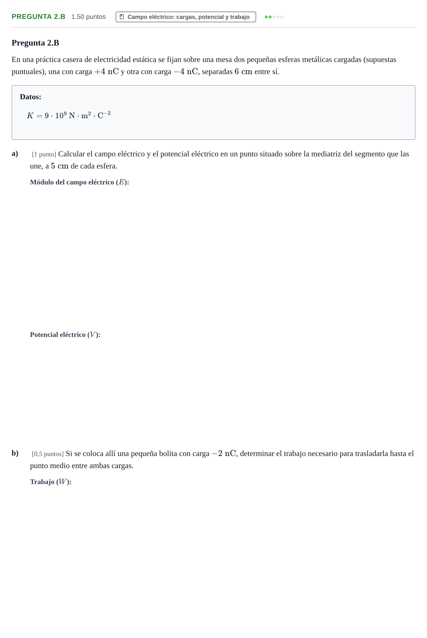 Enunciado: Pregunta 2.B - Campo eléctrico · Física PAU Navarra Extraordinaria 2026