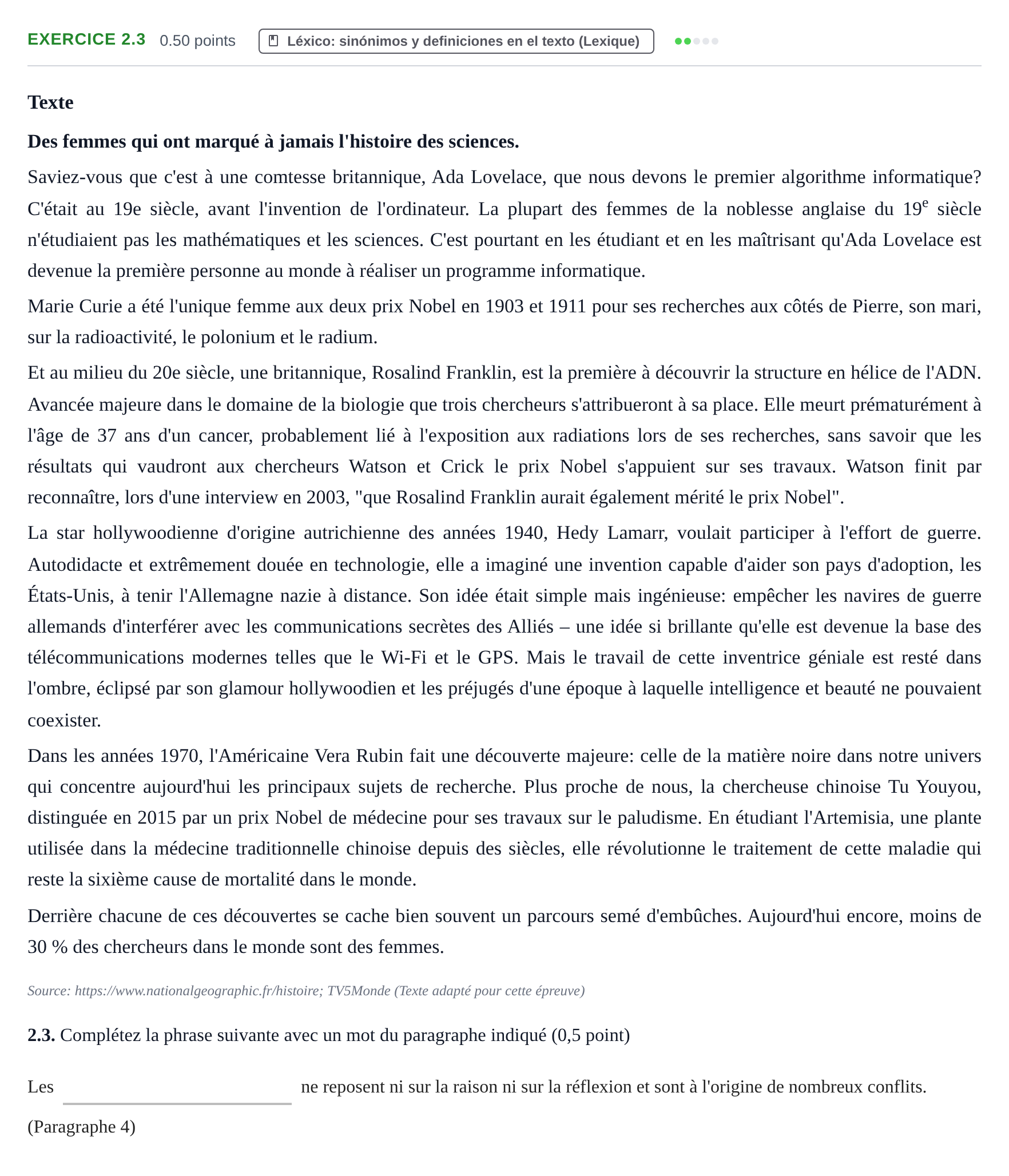 Enunciado: Ejercicio 2.3 · Francés PAU Navarra Extraordinaria 2026