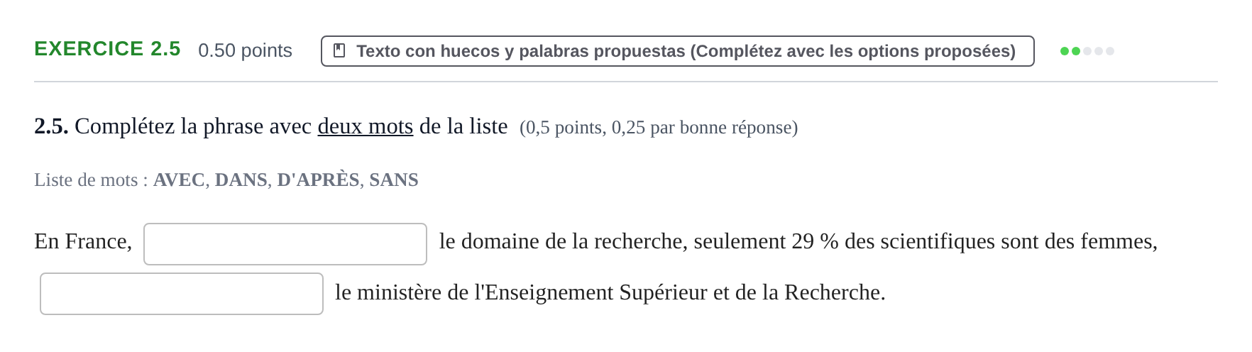 Enunciado: Ejercicio 2.5 · Francés PAU Navarra Extraordinaria 2026
