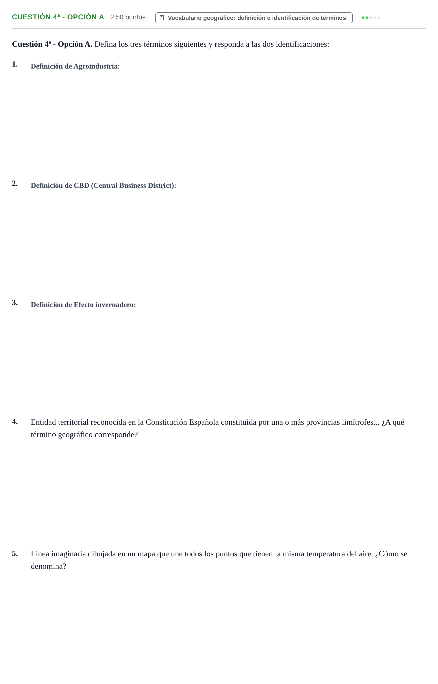 Enunciado: Cuestión 4ª - Opción A · Geografía PAU Navarra Extraordinaria 2026
