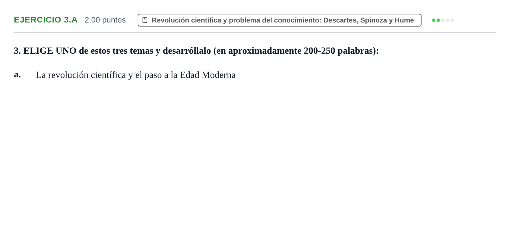 Enunciado: Ejercicio 3.a · Historia de la Filosofía PAU Navarra Extraordinaria 2026