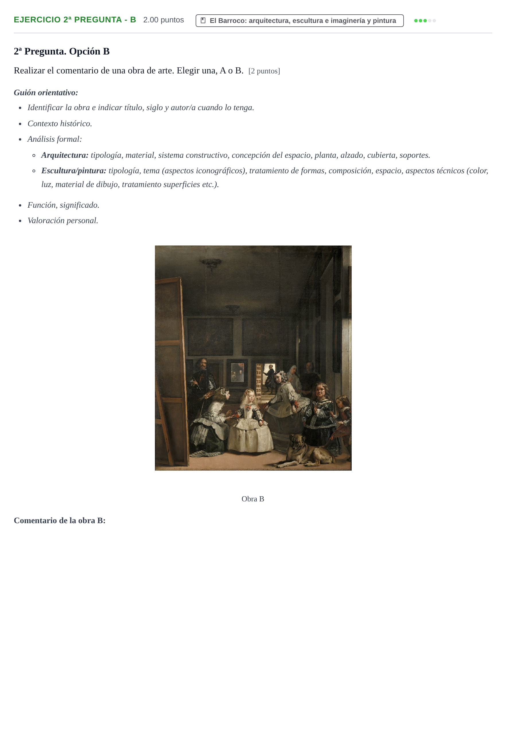 Enunciado: Ejercicio 2ª Pregunta - B · Historia del Arte PAU Navarra Extraordinaria 2026
