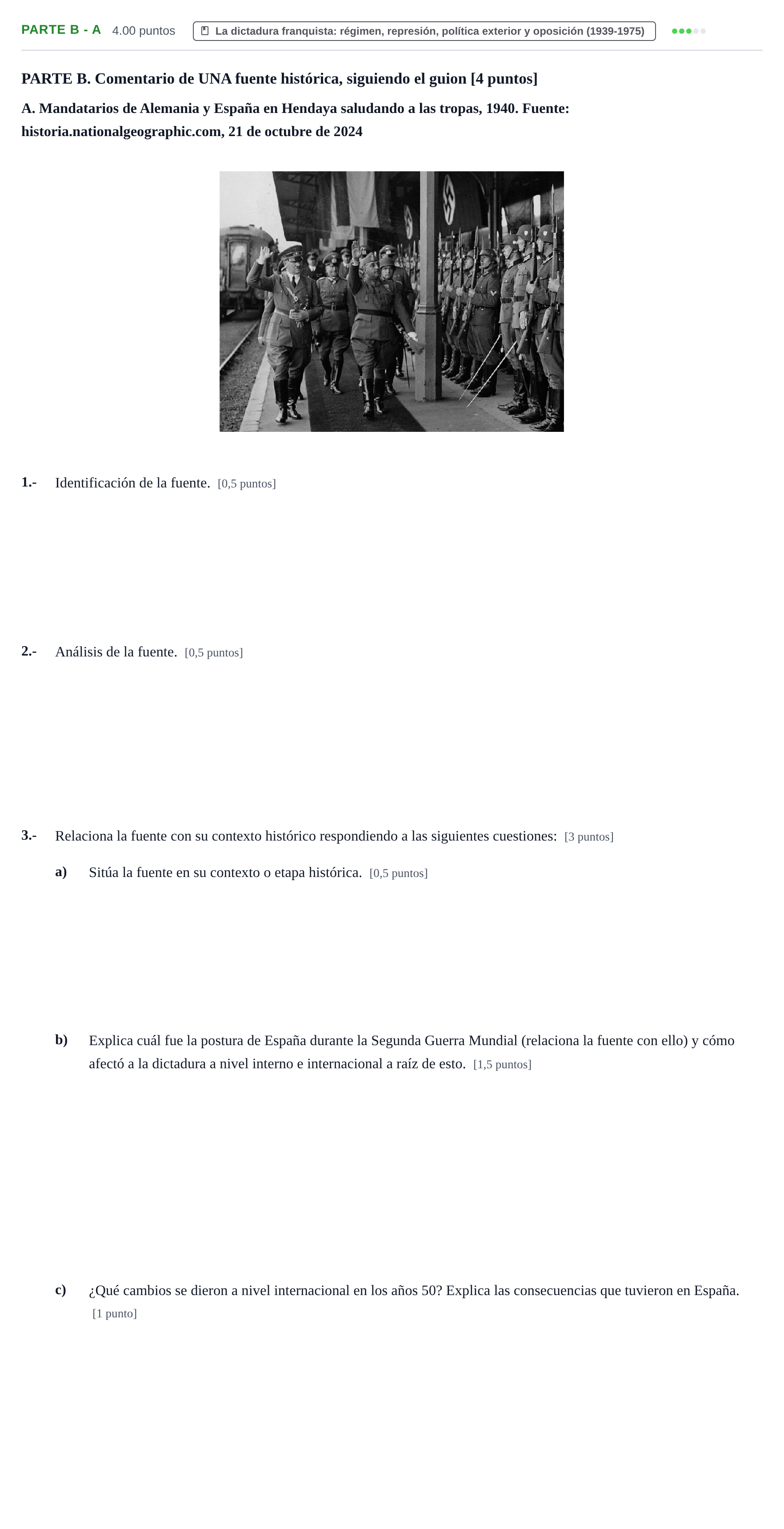 Enunciado: Ejercicio Parte B - A · Historia de España PAU Navarra Extraordinaria 2026