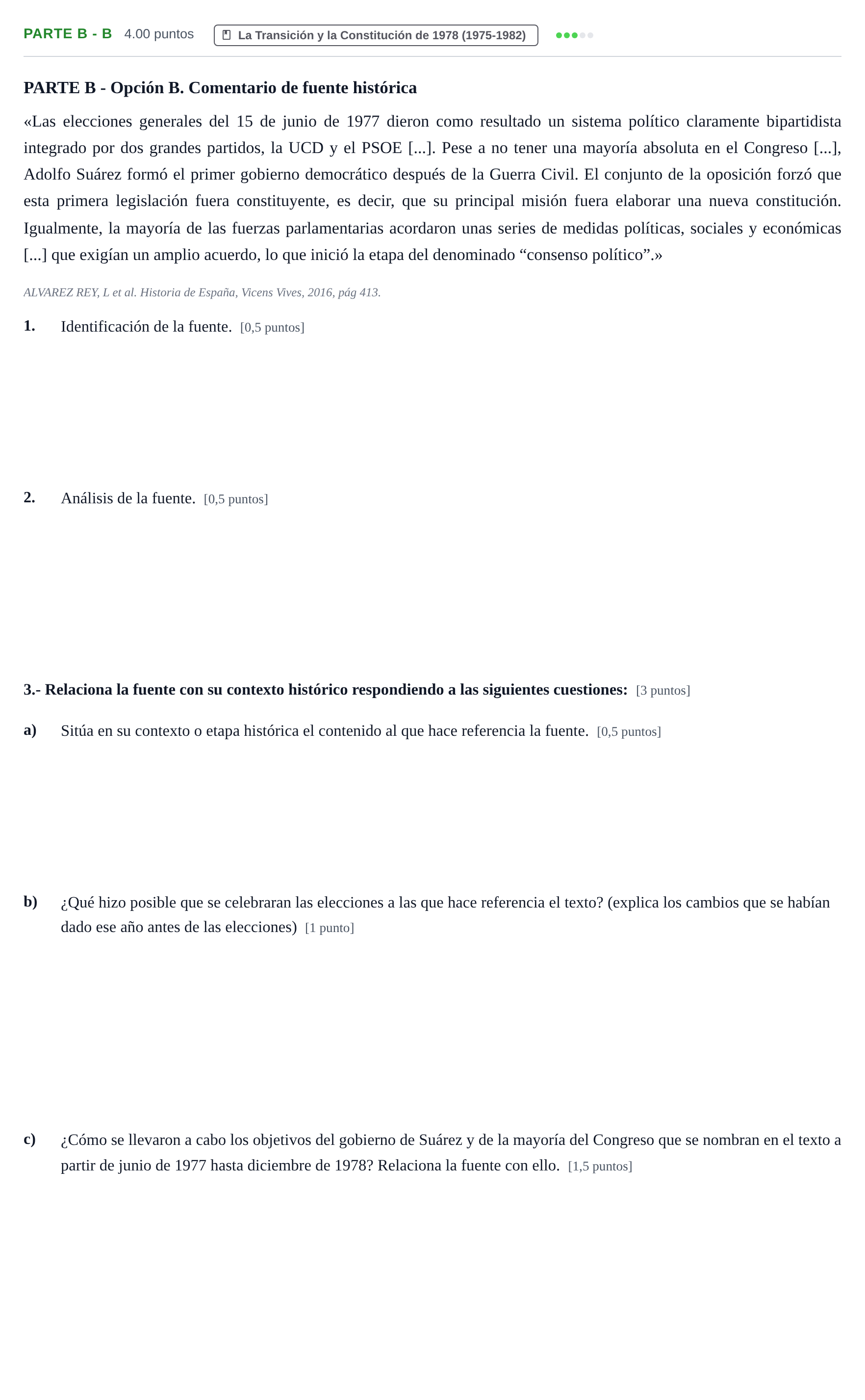 Enunciado: Ejercicio Parte B - B · Historia de España PAU Navarra Extraordinaria 2026