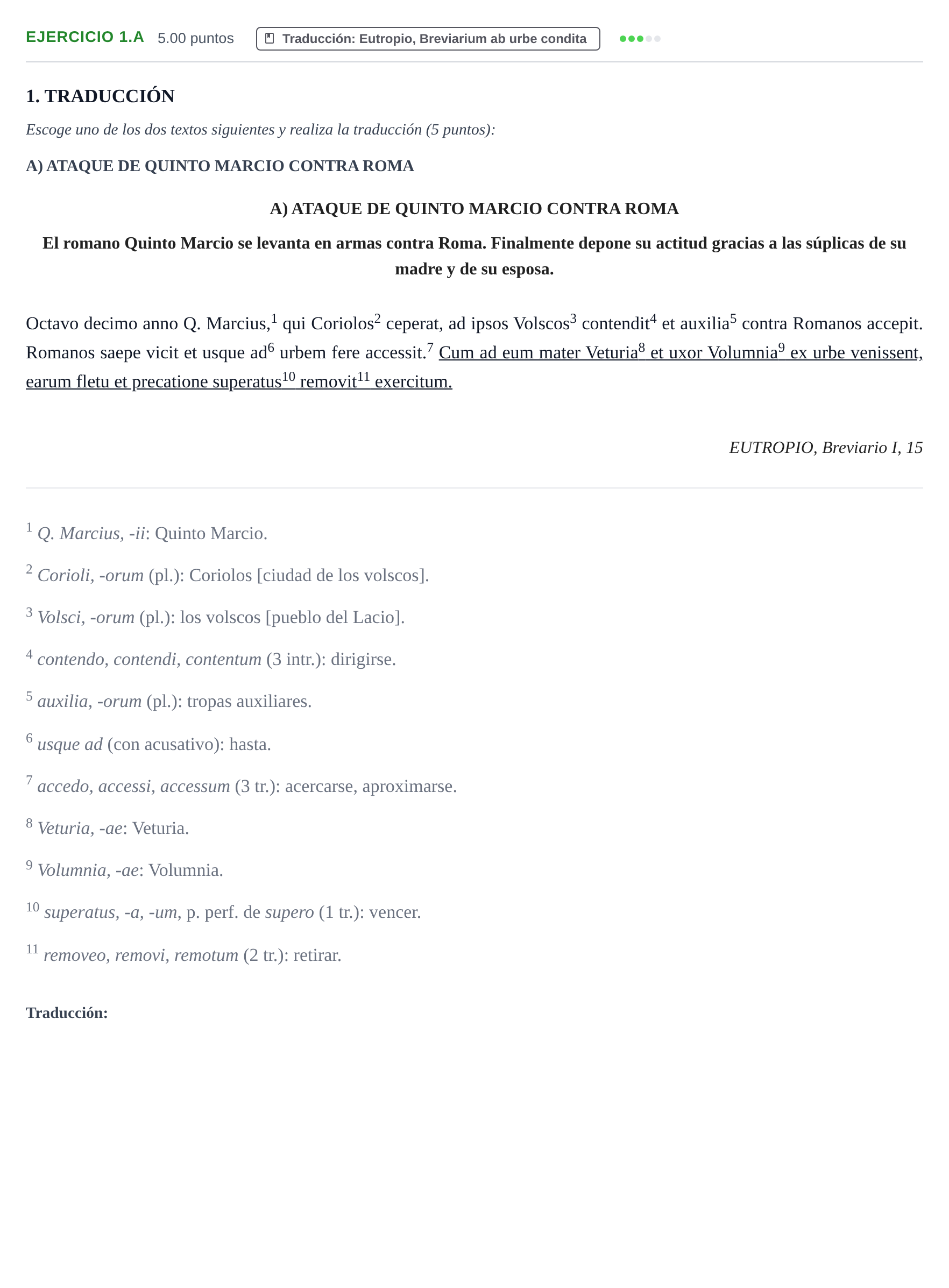 Enunciado: Ejercicio 1.A · Latín II PAU Navarra Extraordinaria 2026