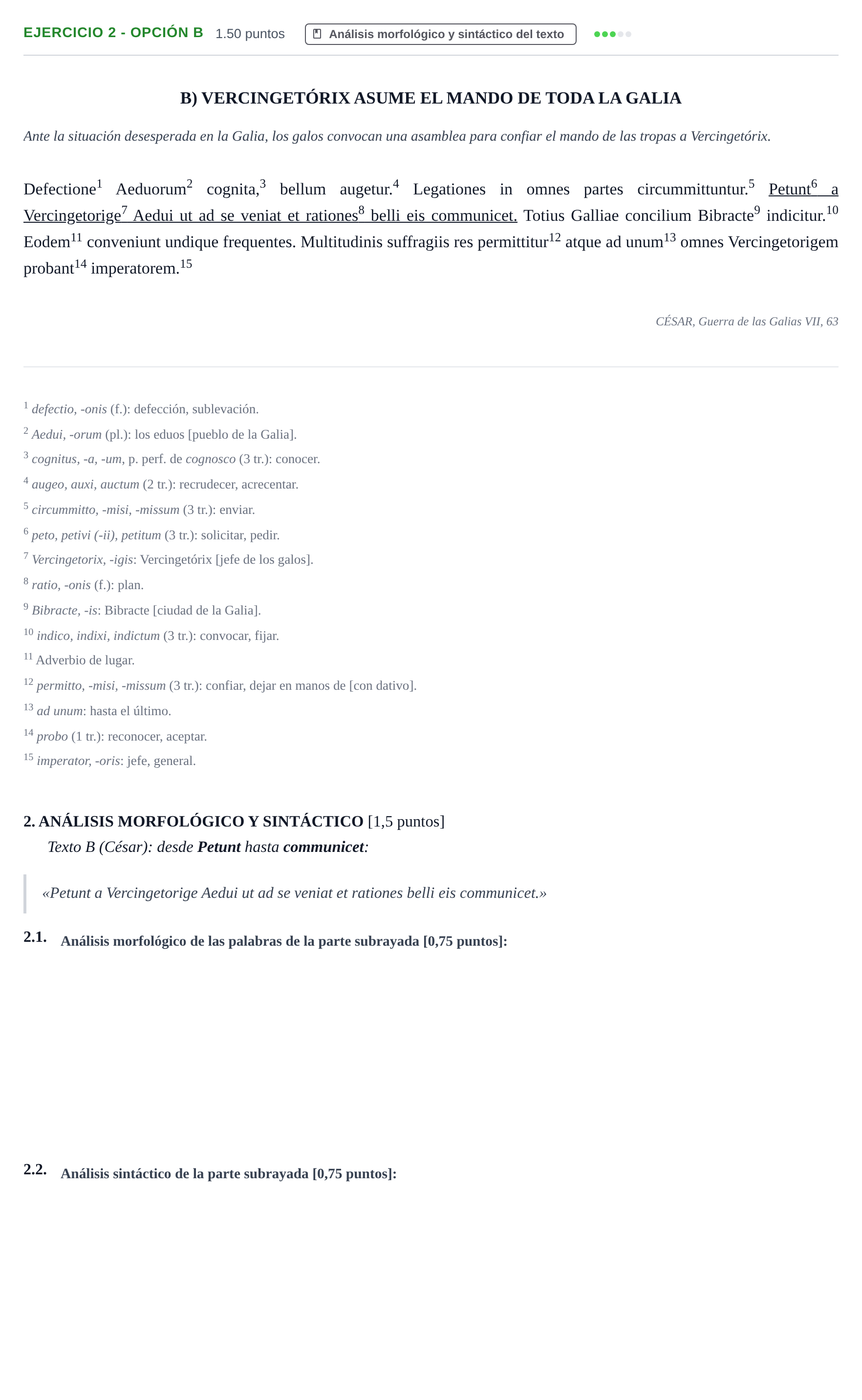 Enunciado: Ejercicio 2 - Opción B · Latín II PAU Navarra Extraordinaria 2026