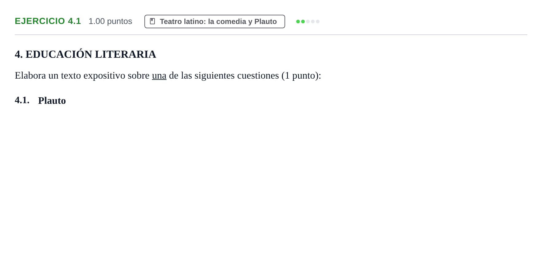 Enunciado: Ejercicio 4.1 · Latín II PAU Navarra Extraordinaria 2026