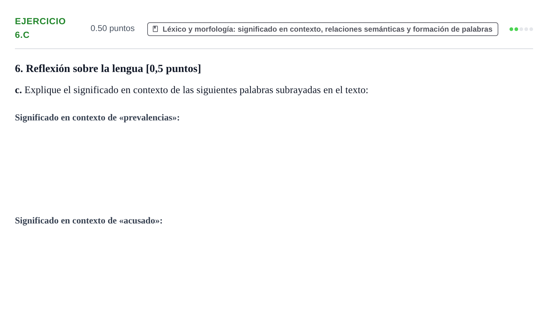 Enunciado: Ejercicio 6.c · Lengua Castellana y Literatura II PAU Navarra Extraordinaria 2026