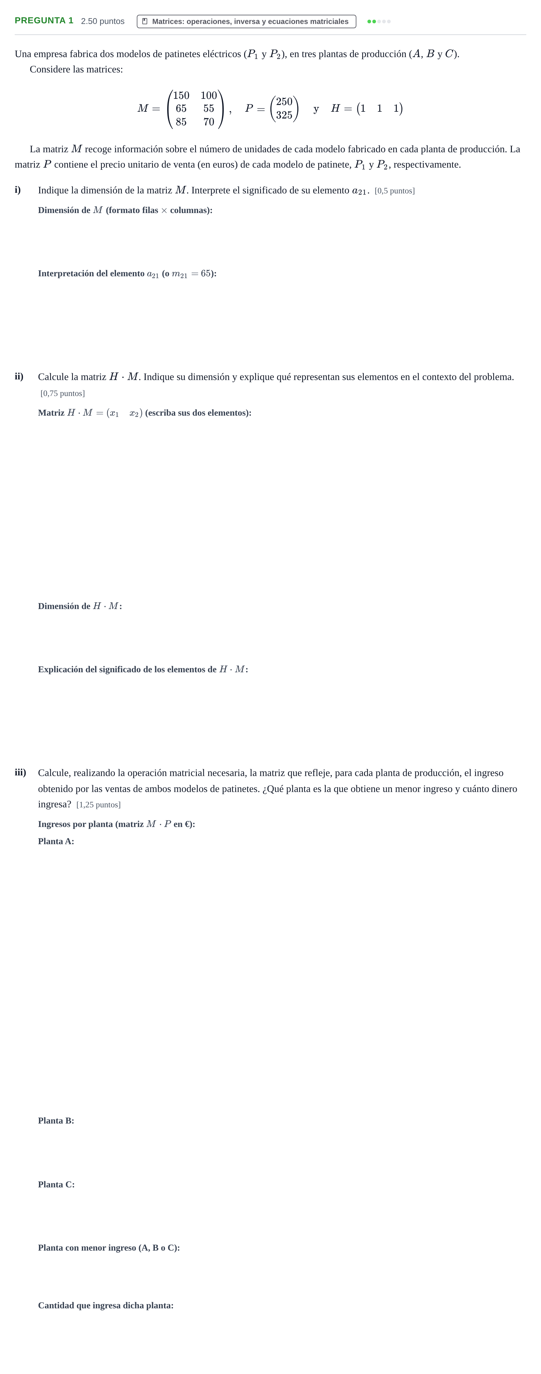 Enunciado: Pregunta 1 · Matemáticas aplicadas a las Ciencias Sociales II PAU Navarra Extraordinaria 2026