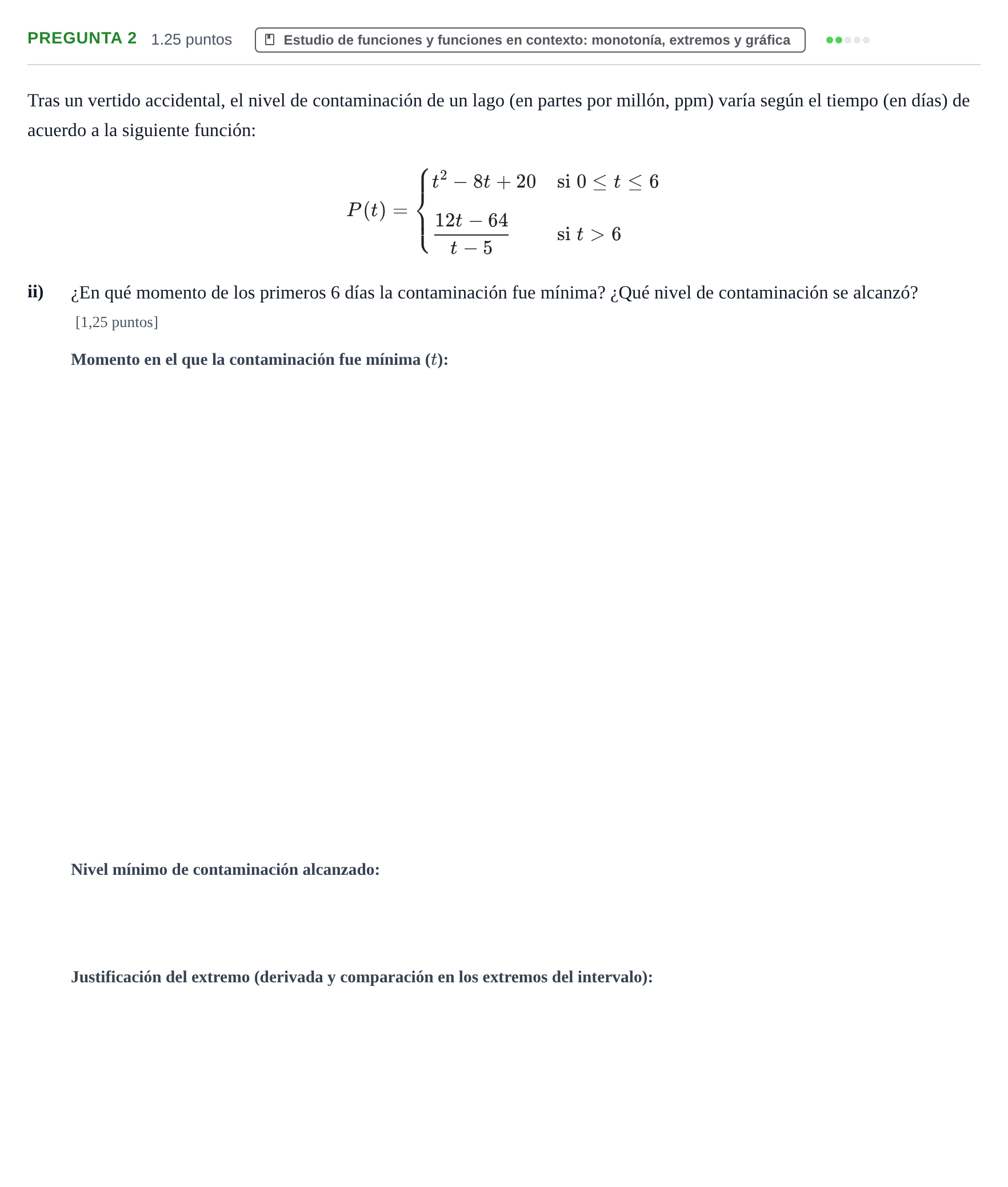 Enunciado: Pregunta 2 - Estudio de funciones · Matemáticas aplicadas a las Ciencias Sociales II PAU Navarra Extraordinaria 2026