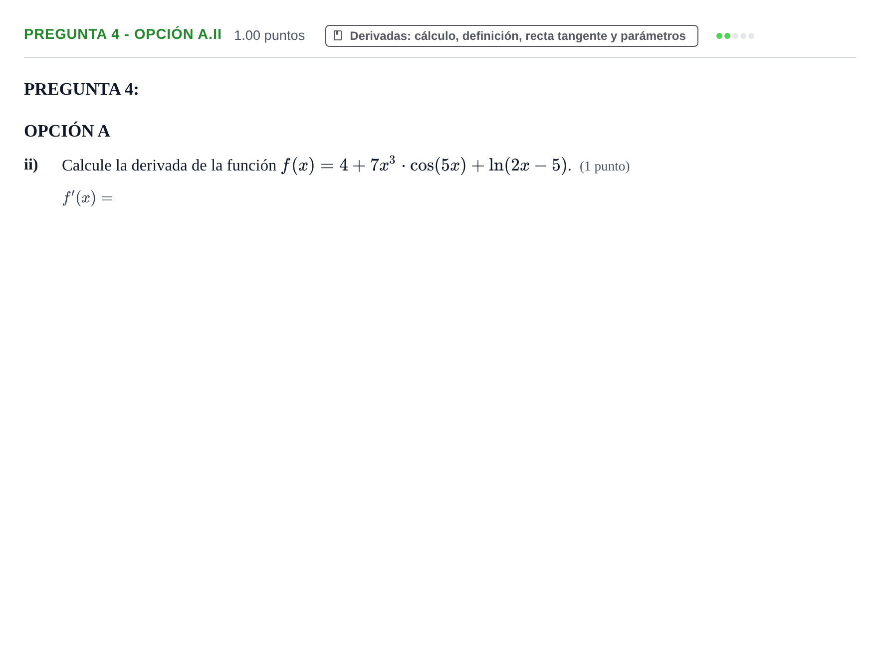 Enunciado: Pregunta 4 - Opción A.ii · Matemáticas aplicadas a las Ciencias Sociales II PAU Navarra Extraordinaria 2026
