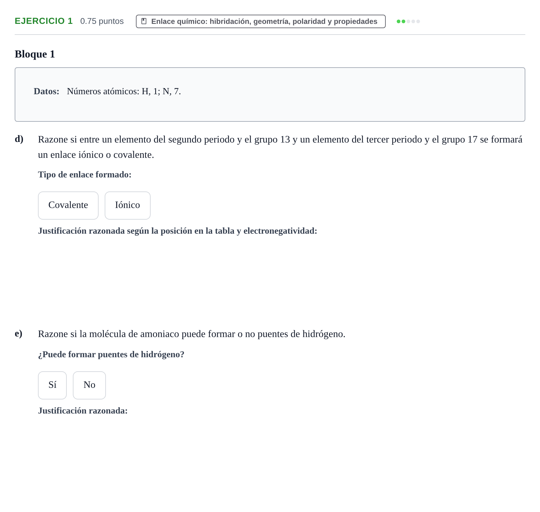 Enunciado: Ejercicio 1 - Enlace químico · Química PAU Navarra Extraordinaria 2026