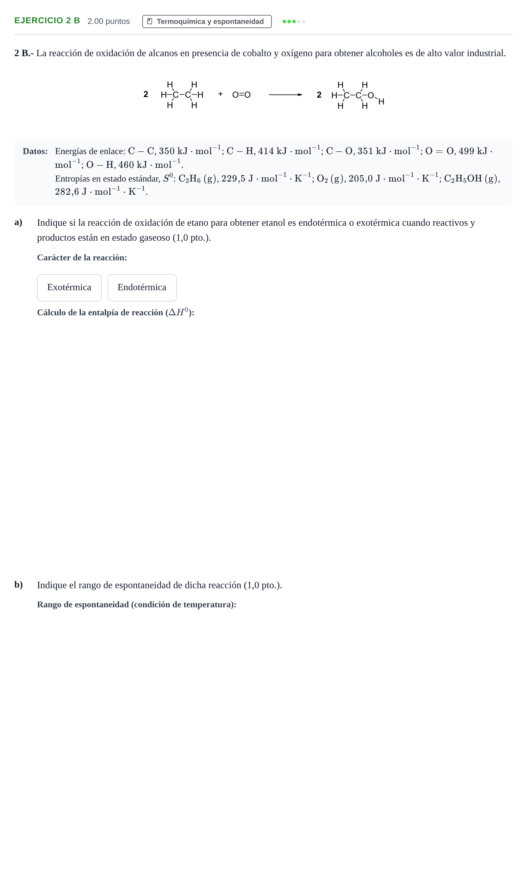 Enunciado: Ejercicio 2 B · Química PAU Navarra Extraordinaria 2026