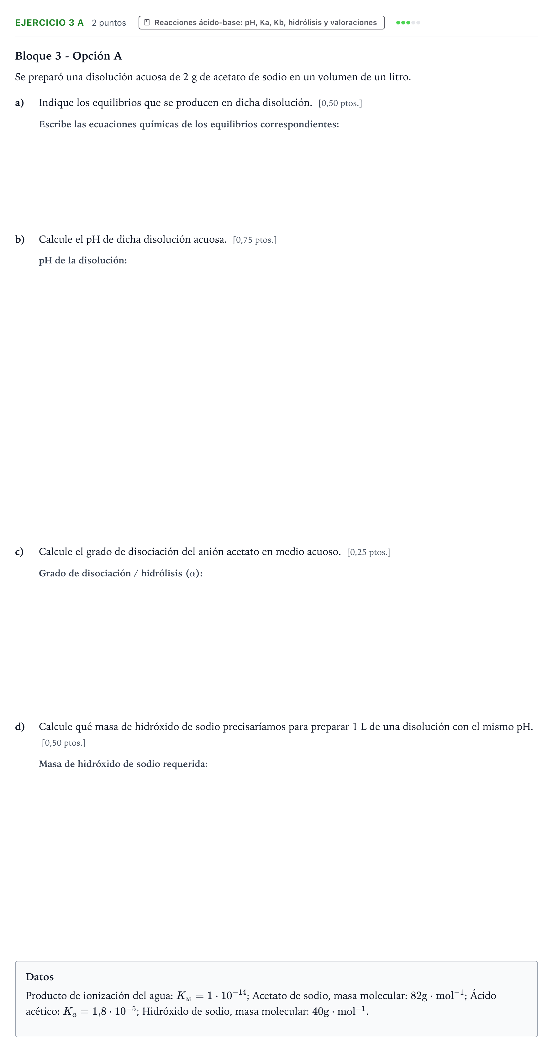 Enunciado: Ejercicio 3 A · Química PAU Navarra Extraordinaria 2026