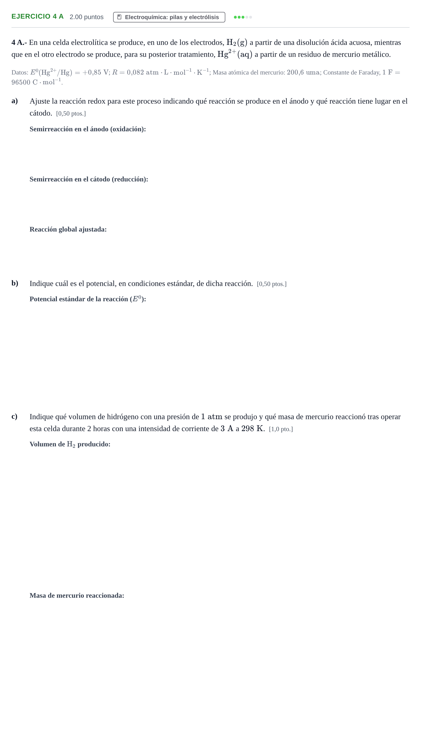 Enunciado: Ejercicio 4 A · Química PAU Navarra Extraordinaria 2026