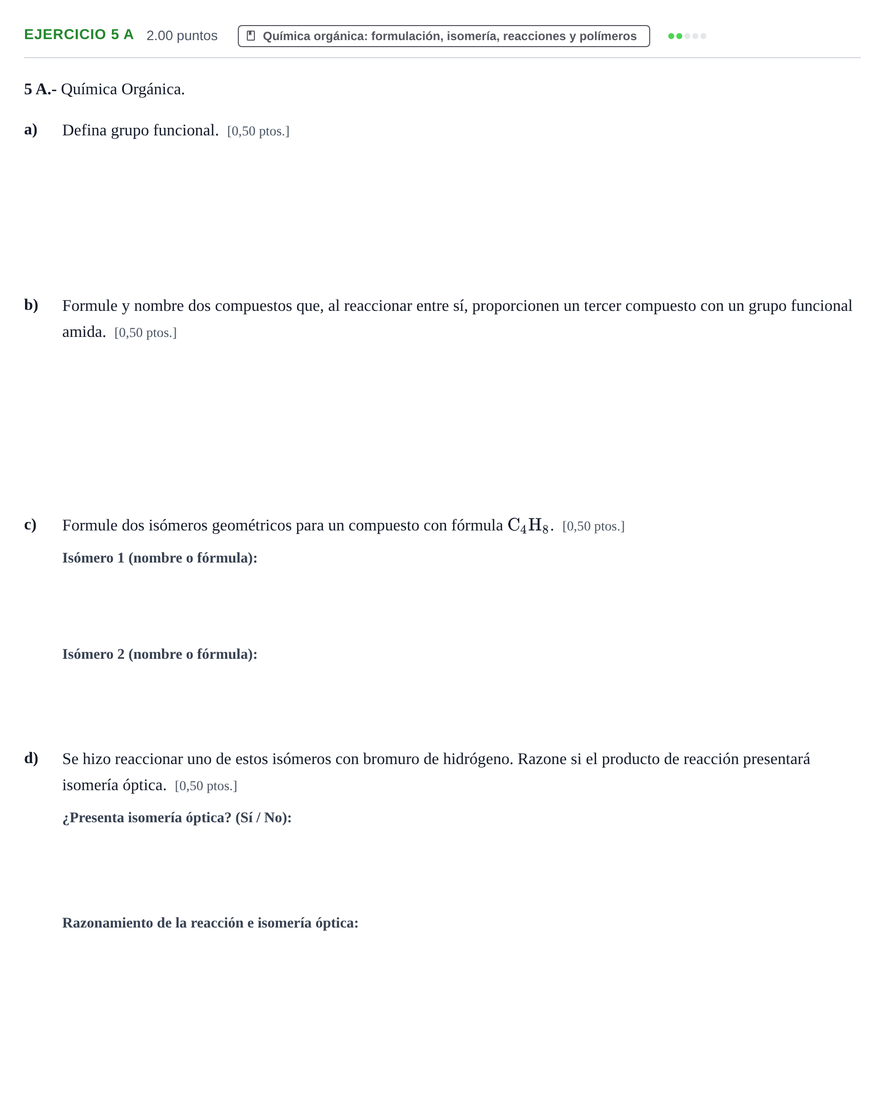 Enunciado: Ejercicio 5 A · Química PAU Navarra Extraordinaria 2026