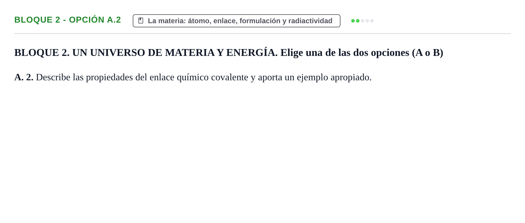 Enunciado: Bloque 2 - Opción A.2 · Ciencias Generales PAU Navarra Ordinaria 2026