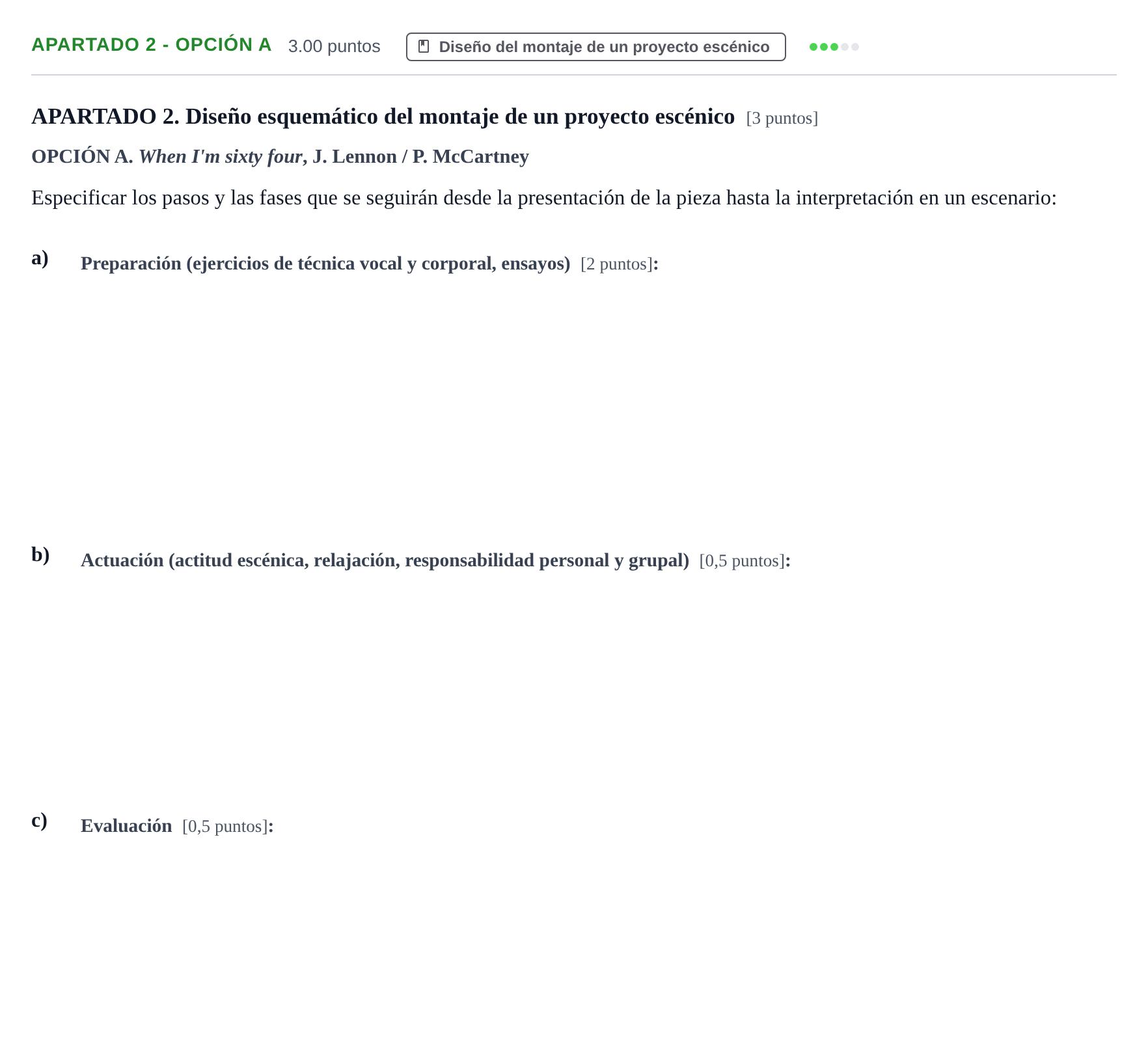 Enunciado: Apartado 2 - Opción A · Coro y Técnica Vocal PAU Navarra Ordinaria 2026
