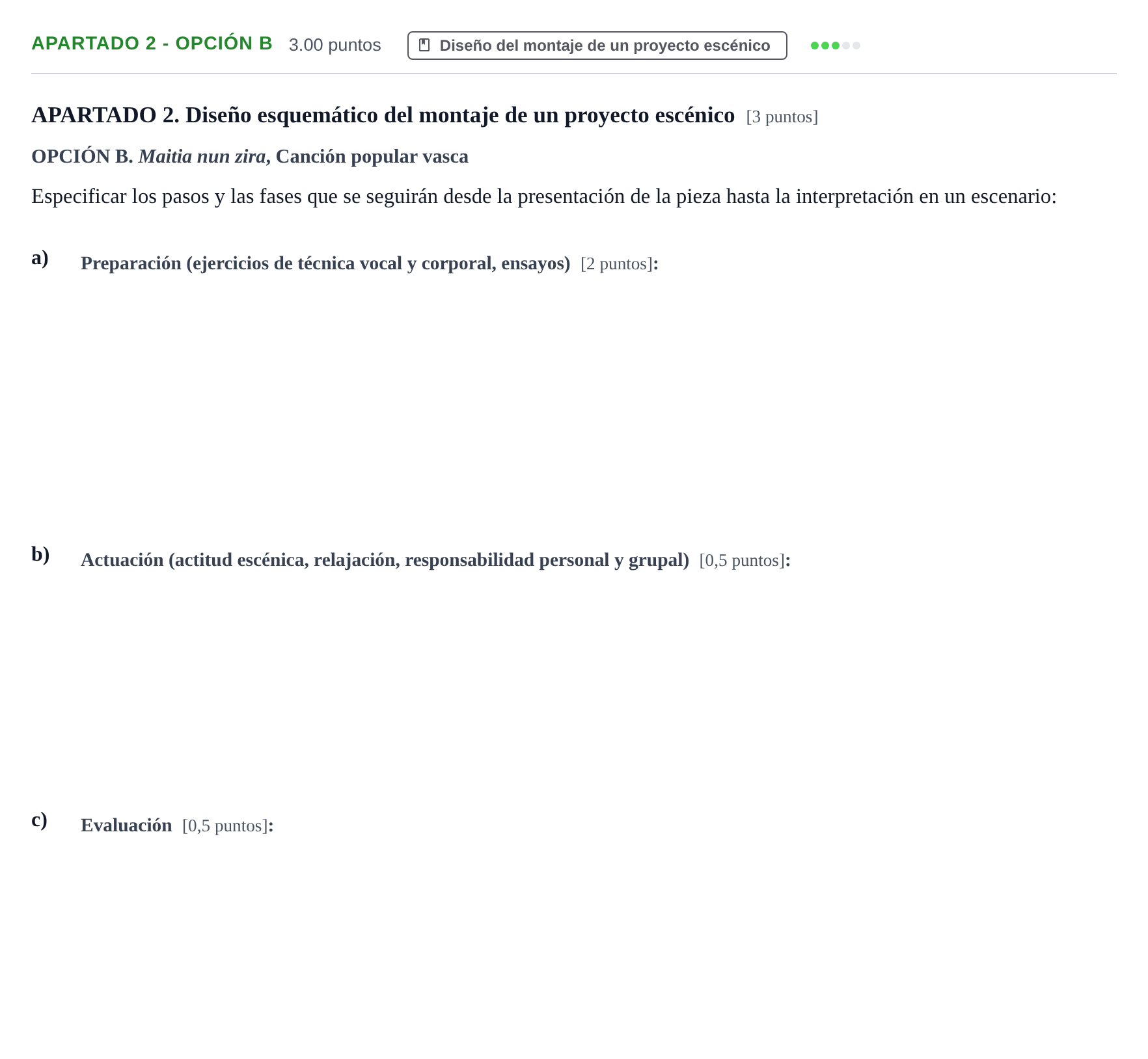 Enunciado: Apartado 2 - Opción B · Coro y Técnica Vocal PAU Navarra Ordinaria 2026