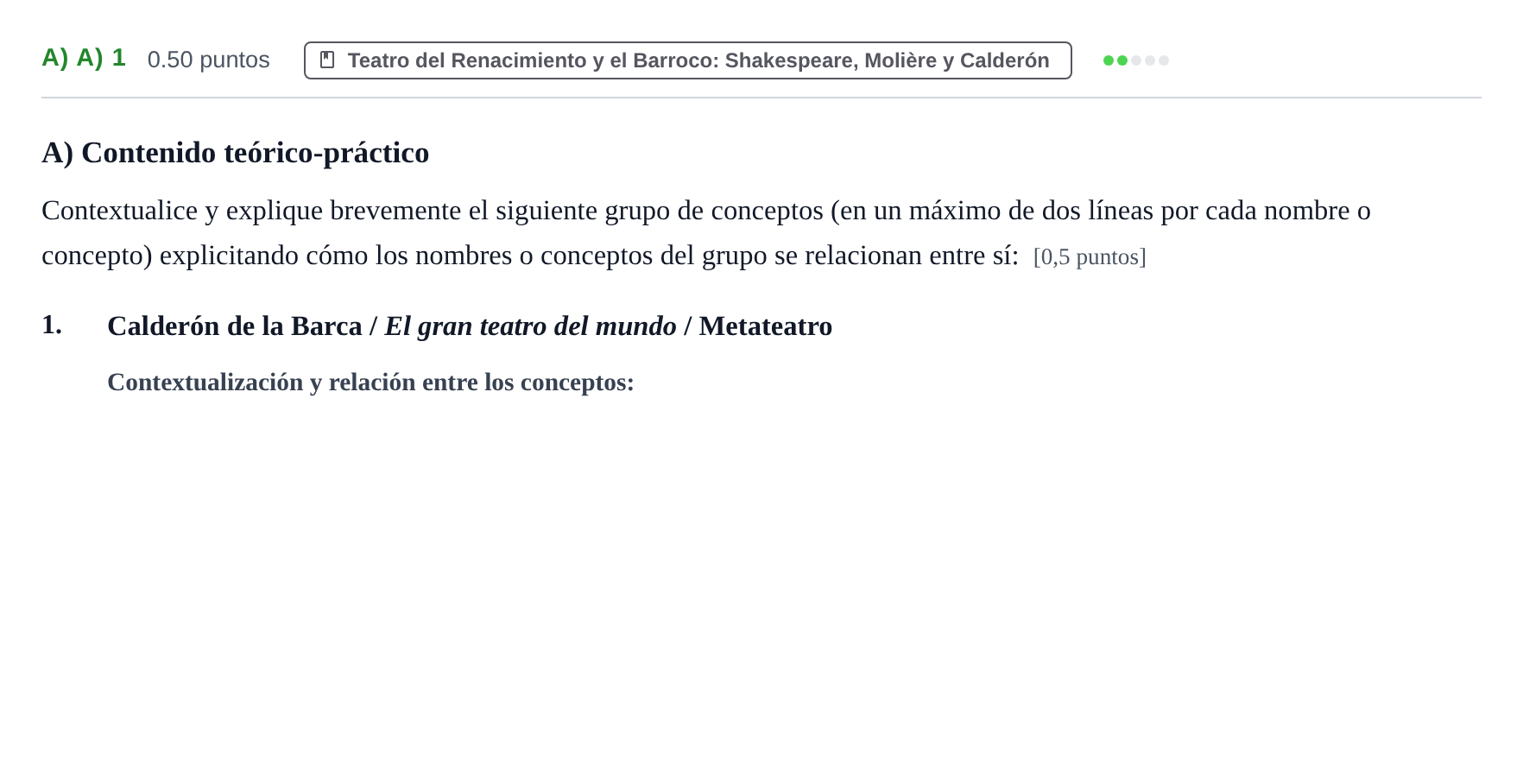 Enunciado: Ejercicio A) a) 1 - Teatro del Renacimiento y el Barroco · Literatura Dramática PAU Navarra Ordinaria 2026