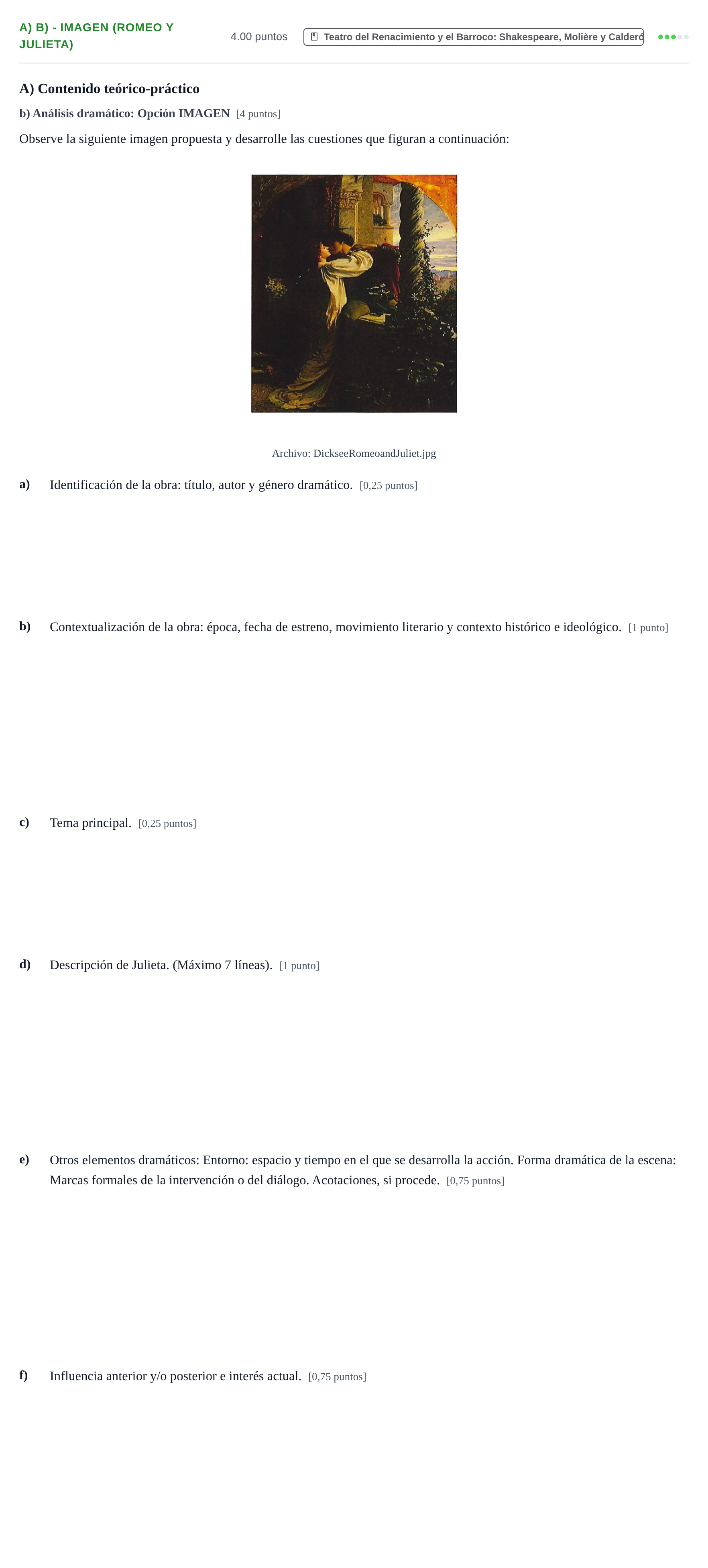 Enunciado: Ejercicio A) b) - Imagen (Romeo y Julieta) · Literatura Dramática PAU Navarra Ordinaria 2026