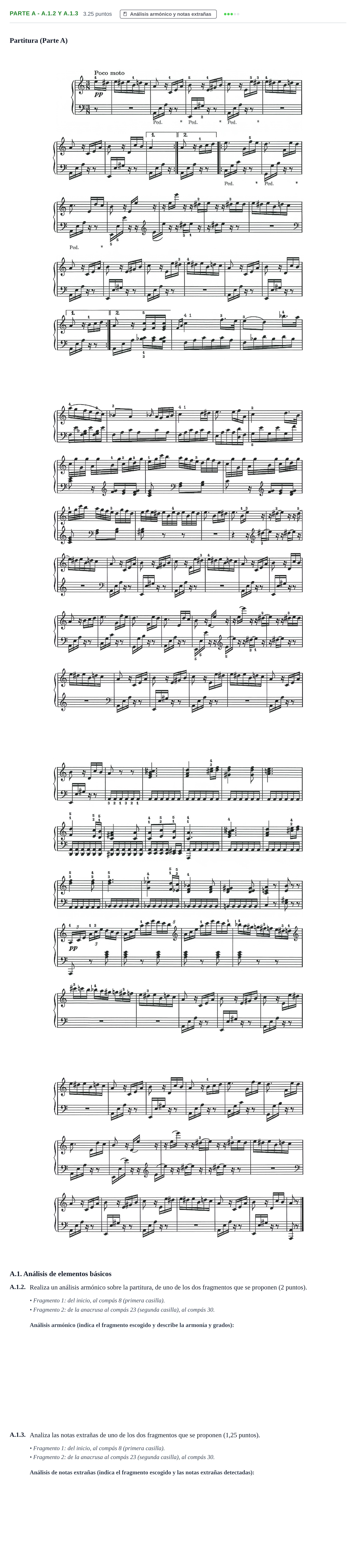 Enunciado: Ejercicio Parte A - A.1.2 y A.1.3 · Análisis Musical II PAU Navarra Ordinaria 2026