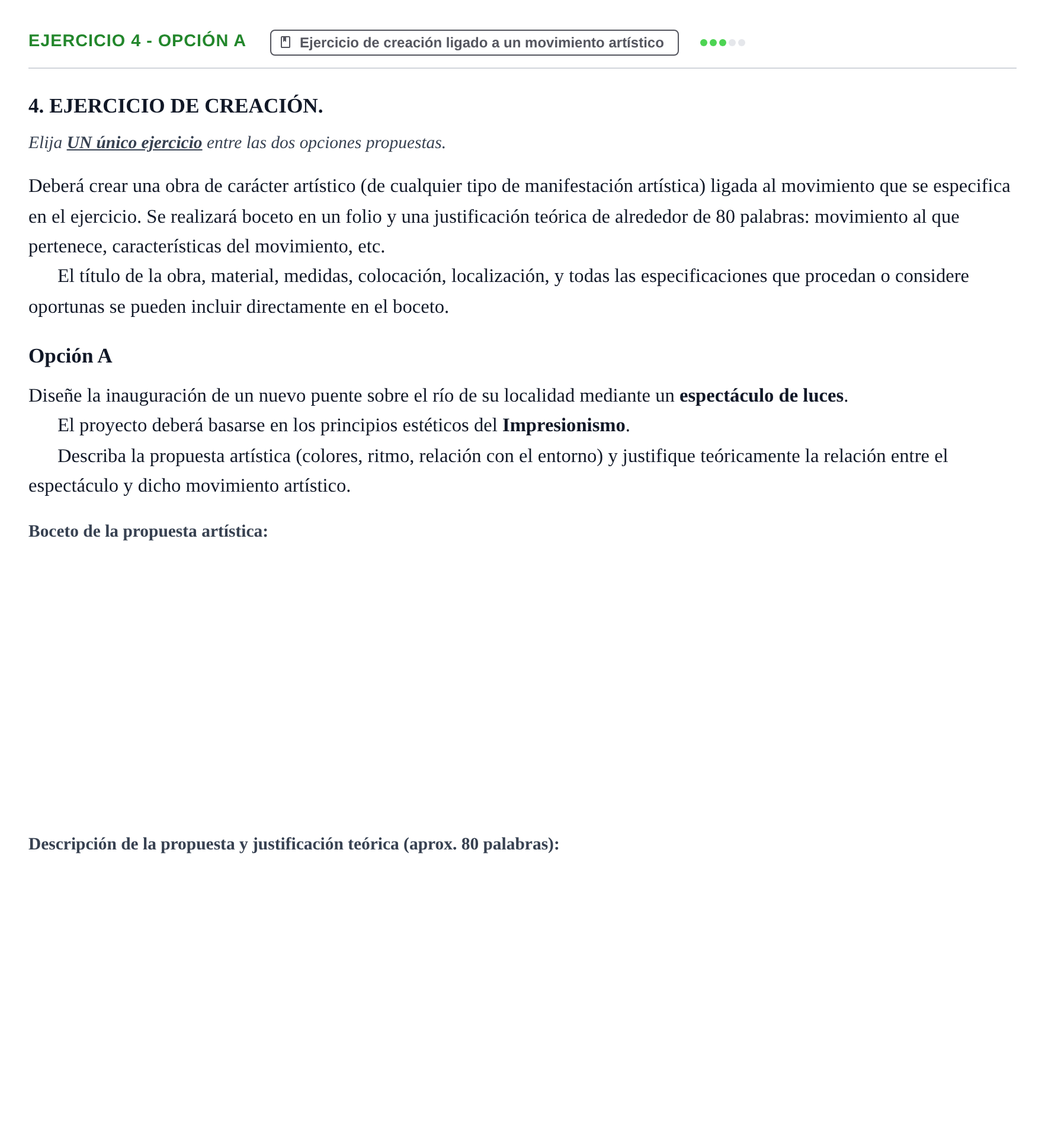 Enunciado: Ejercicio 4 - Opción A · Movimientos Culturales y Artísticos PAU Navarra Ordinaria 2026