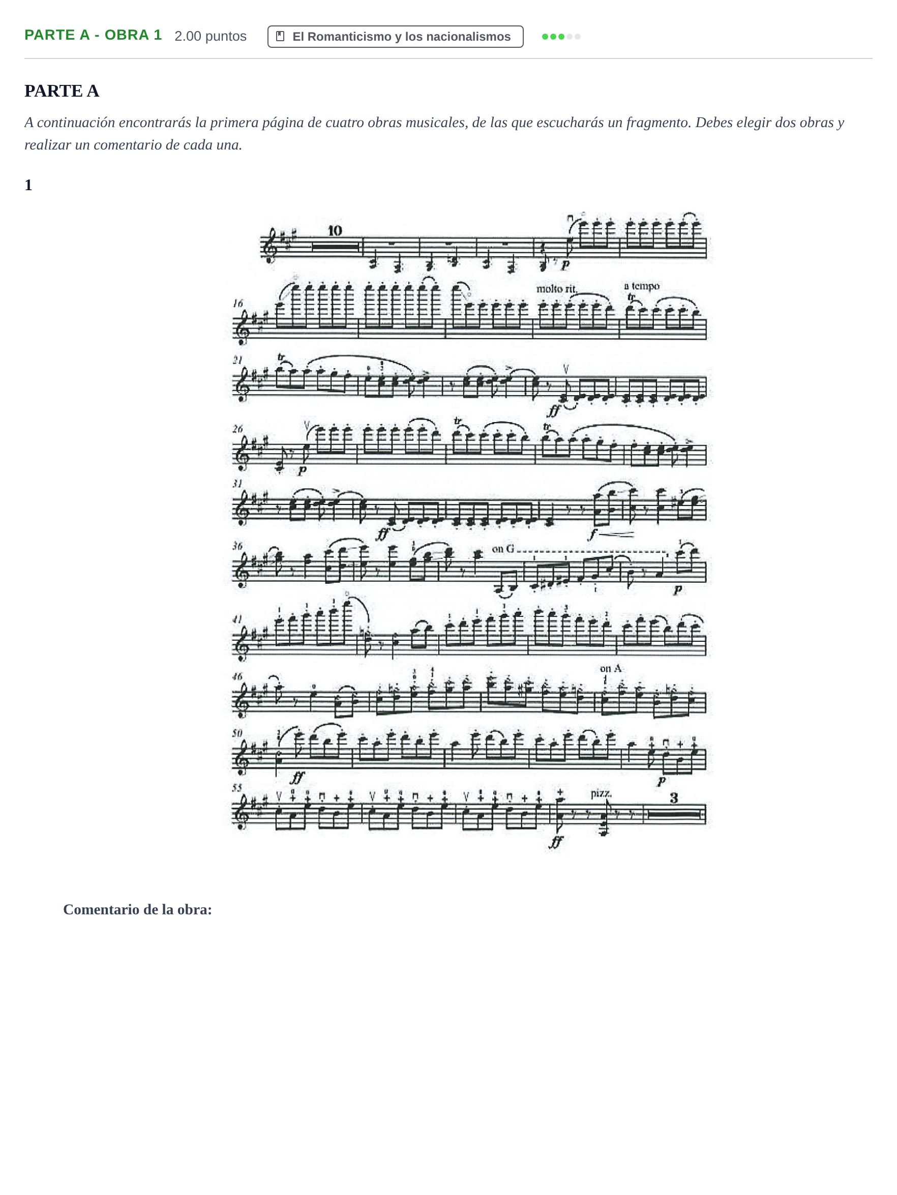 Enunciado: Ejercicio Parte A - Obra 1 · Historia de la Música y de la Danza PAU Navarra Ordinaria 2026