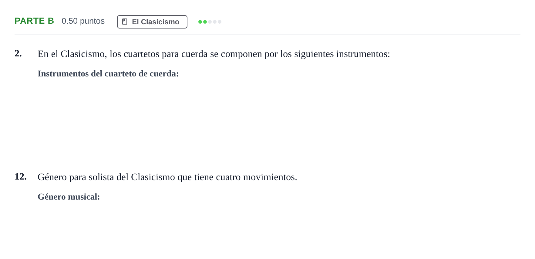 Enunciado: Ejercicio Parte B - El Clasicismo · Historia de la Música y de la Danza PAU Navarra Ordinaria 2026