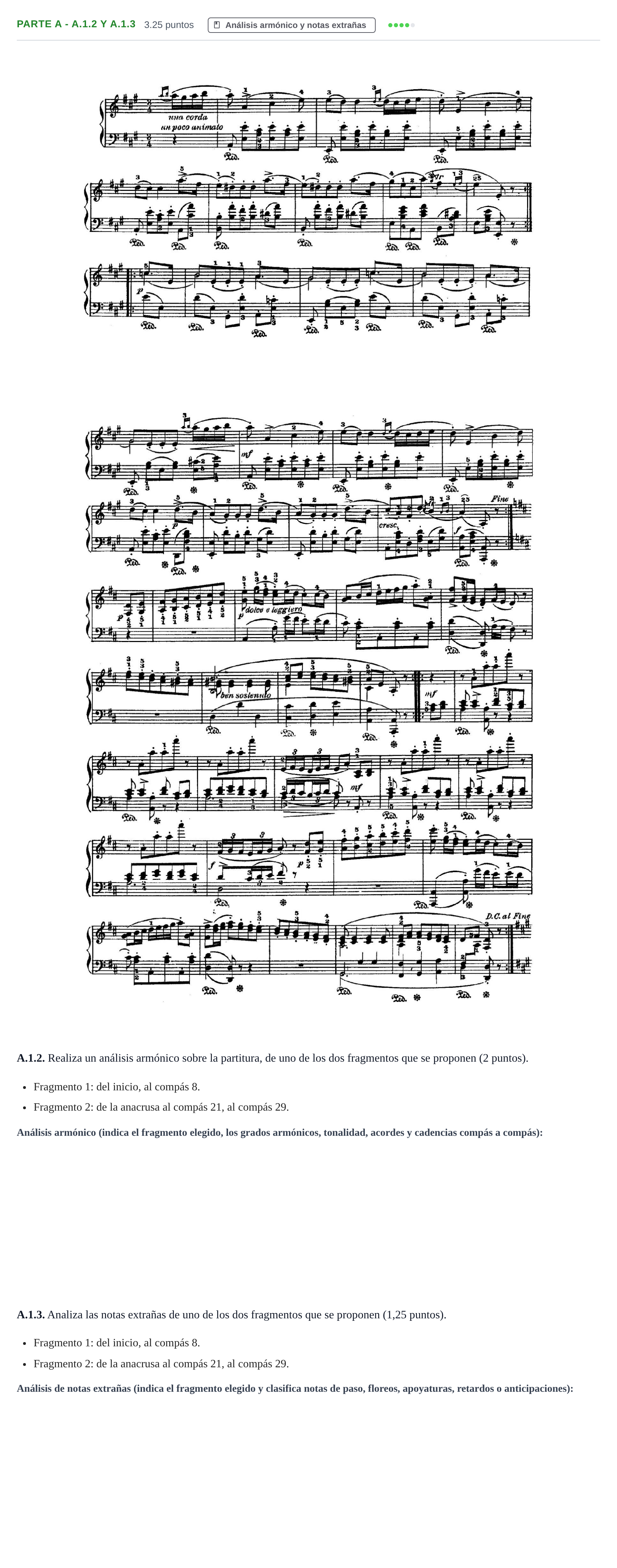 Enunciado: Ejercicio Parte A - A.1.2 y A.1.3 · Análisis Musical II PAU Navarra Extraordinaria 2026
