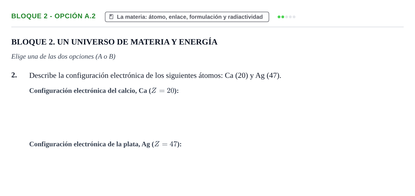 Enunciado: Bloque 2 - Opción A.2 · Ciencias Generales PAU Navarra Extraordinaria 2026