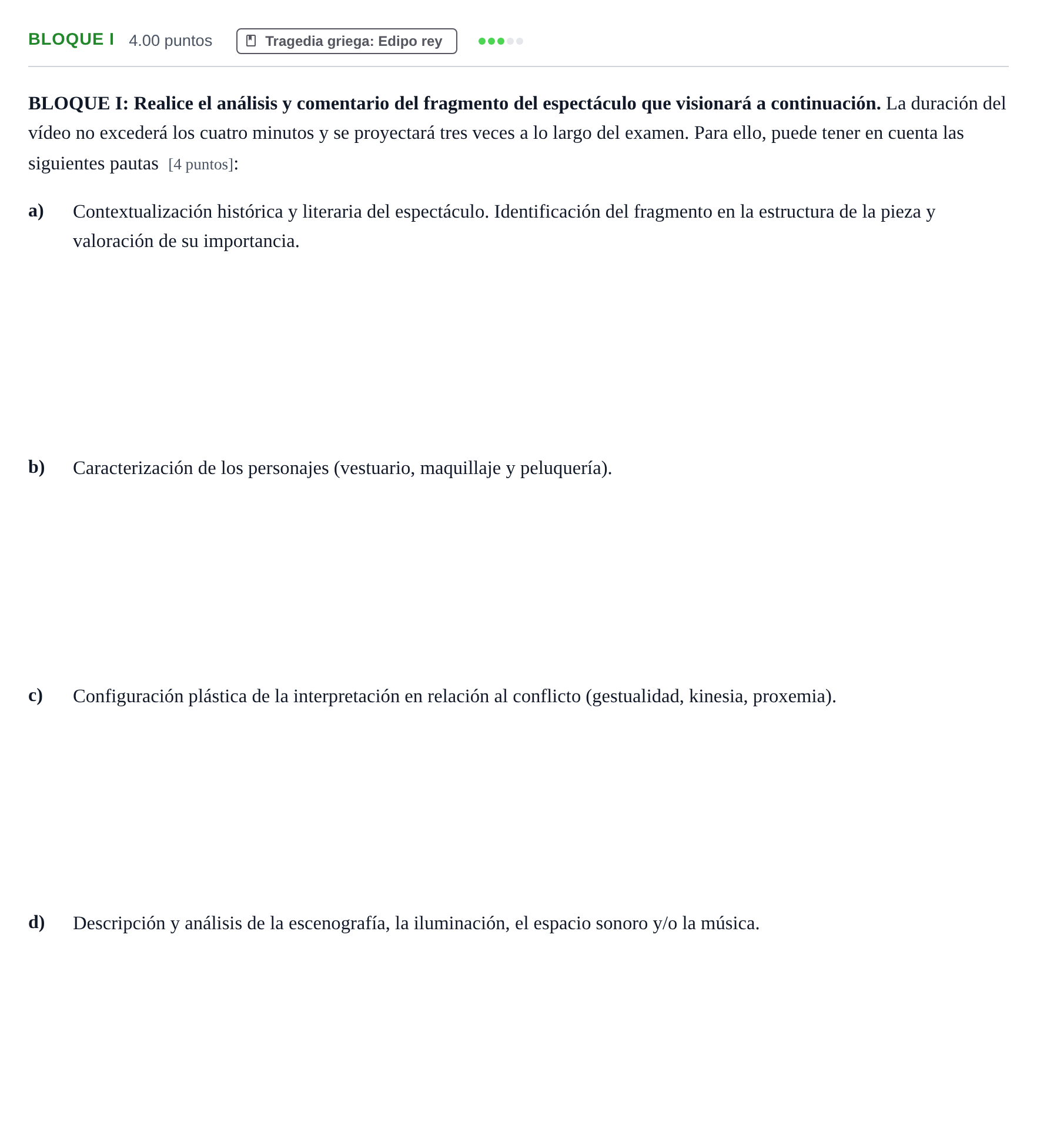Enunciado: Bloque I · Artes Escénicas PAU Murcia Ordinaria 2026
