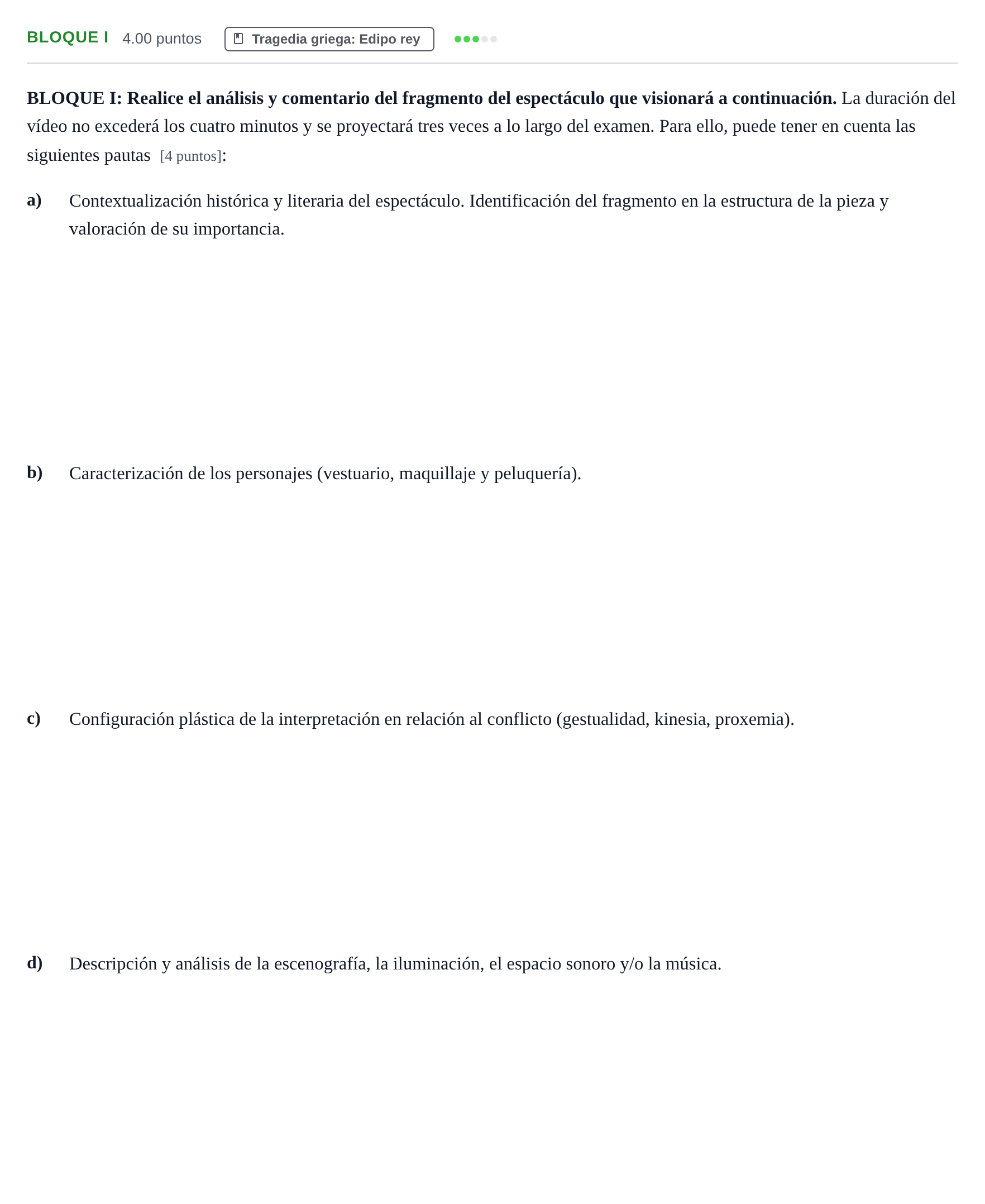 Enunciado: Bloque I · Artes Escénicas PAU Murcia Ordinaria 2026