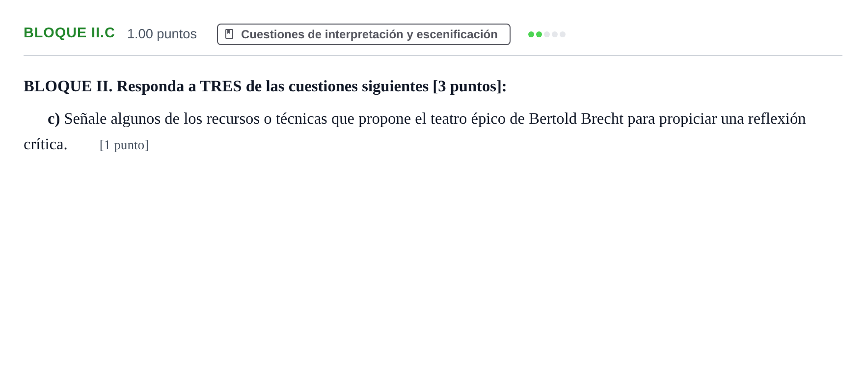 Enunciado: Bloque II.c · Artes Escénicas PAU Murcia Ordinaria 2026