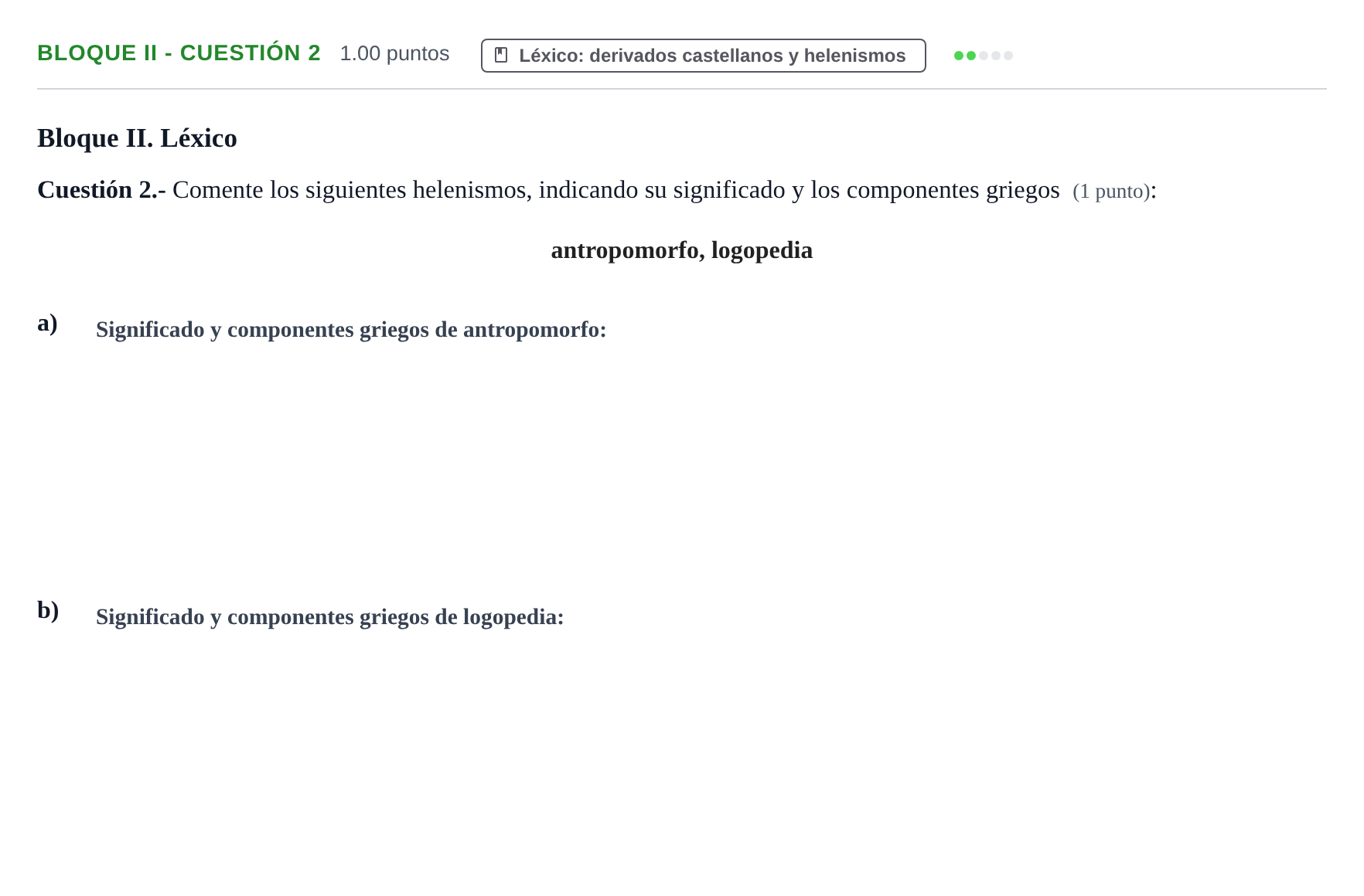 Enunciado: Bloque II - Cuestión 2 · Griego II PAU Murcia Ordinaria 2026