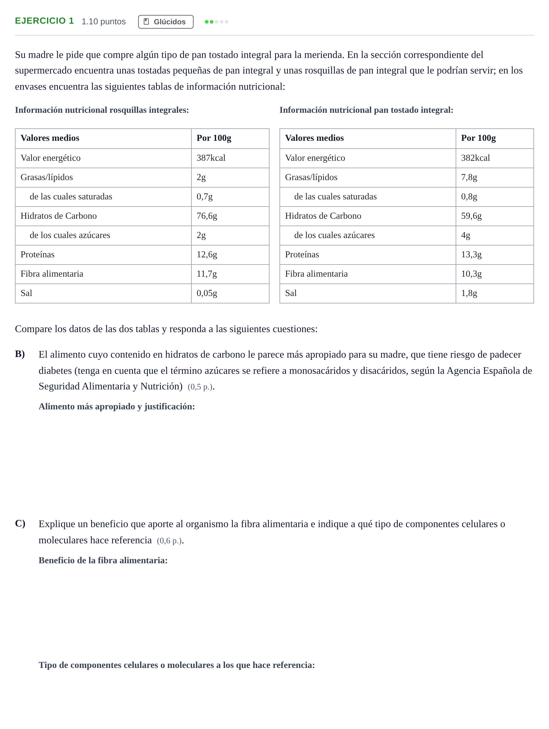 Enunciado: Ejercicio 1 - Glúcidos · Biología PAU Murcia Ordinaria 2026