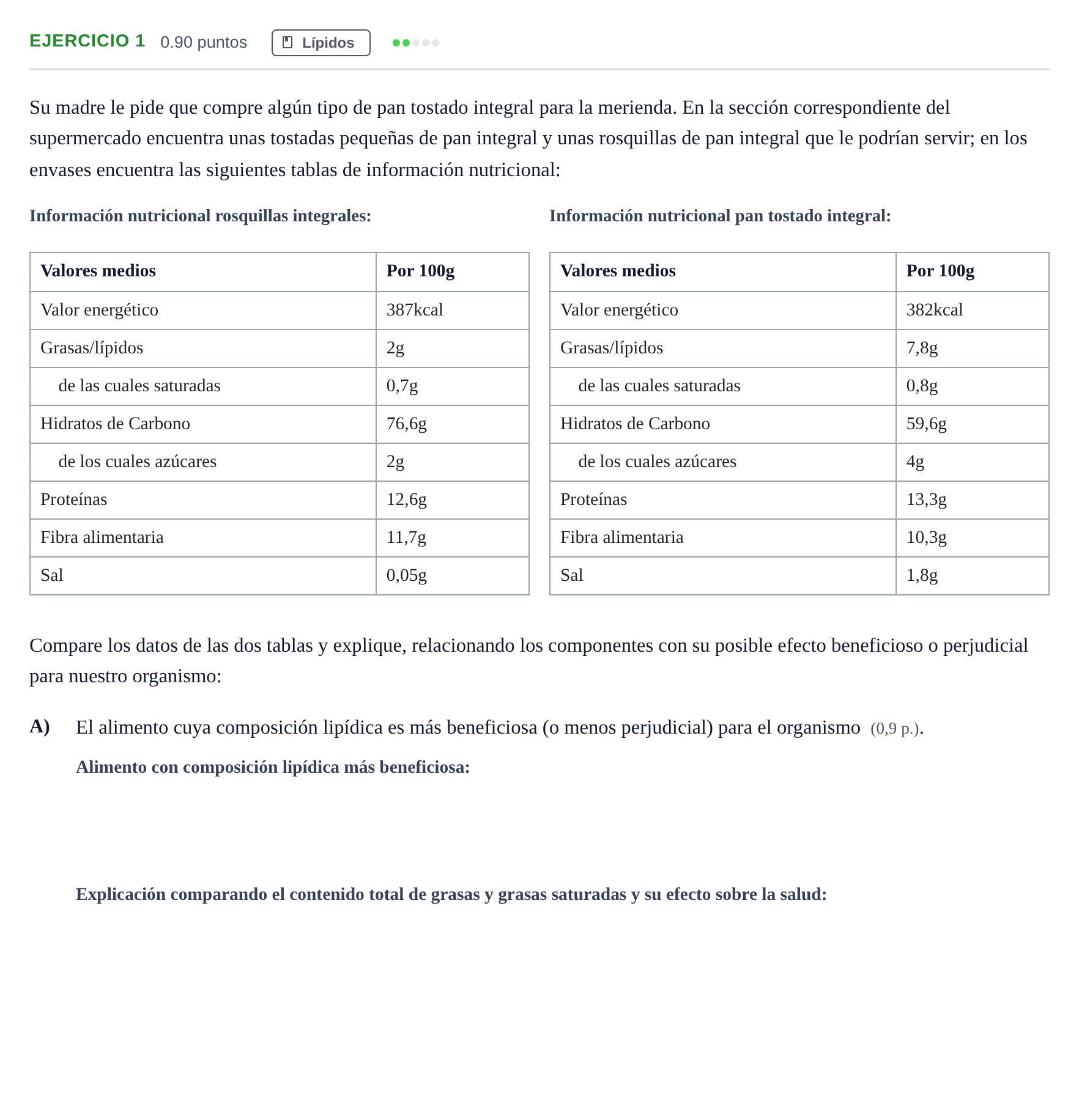 Enunciado: Ejercicio 1 - Lípidos · Biología PAU Murcia Ordinaria 2026
