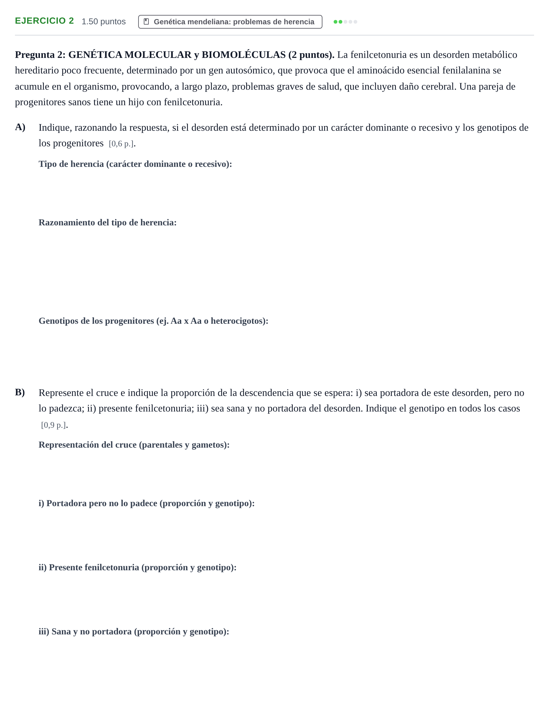 Enunciado: Ejercicio 2 - Genética mendeliana · Biología PAU Murcia Ordinaria 2026